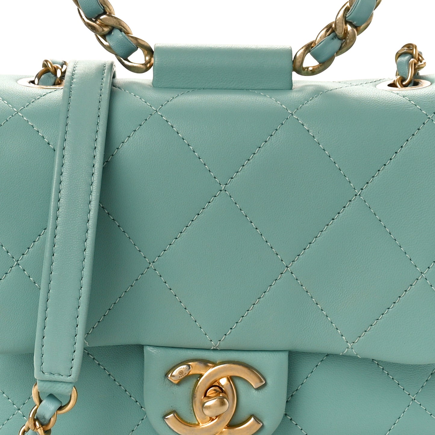 Lambskin Quilted Small Circular Handle Bag Blue