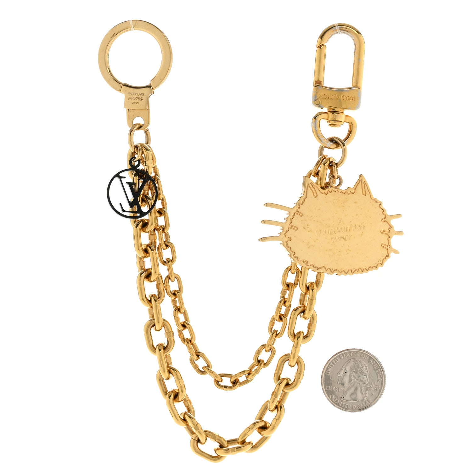 Louis Vuitton Catogram Cat Key Chain Bag Charm Gold Black 1849588