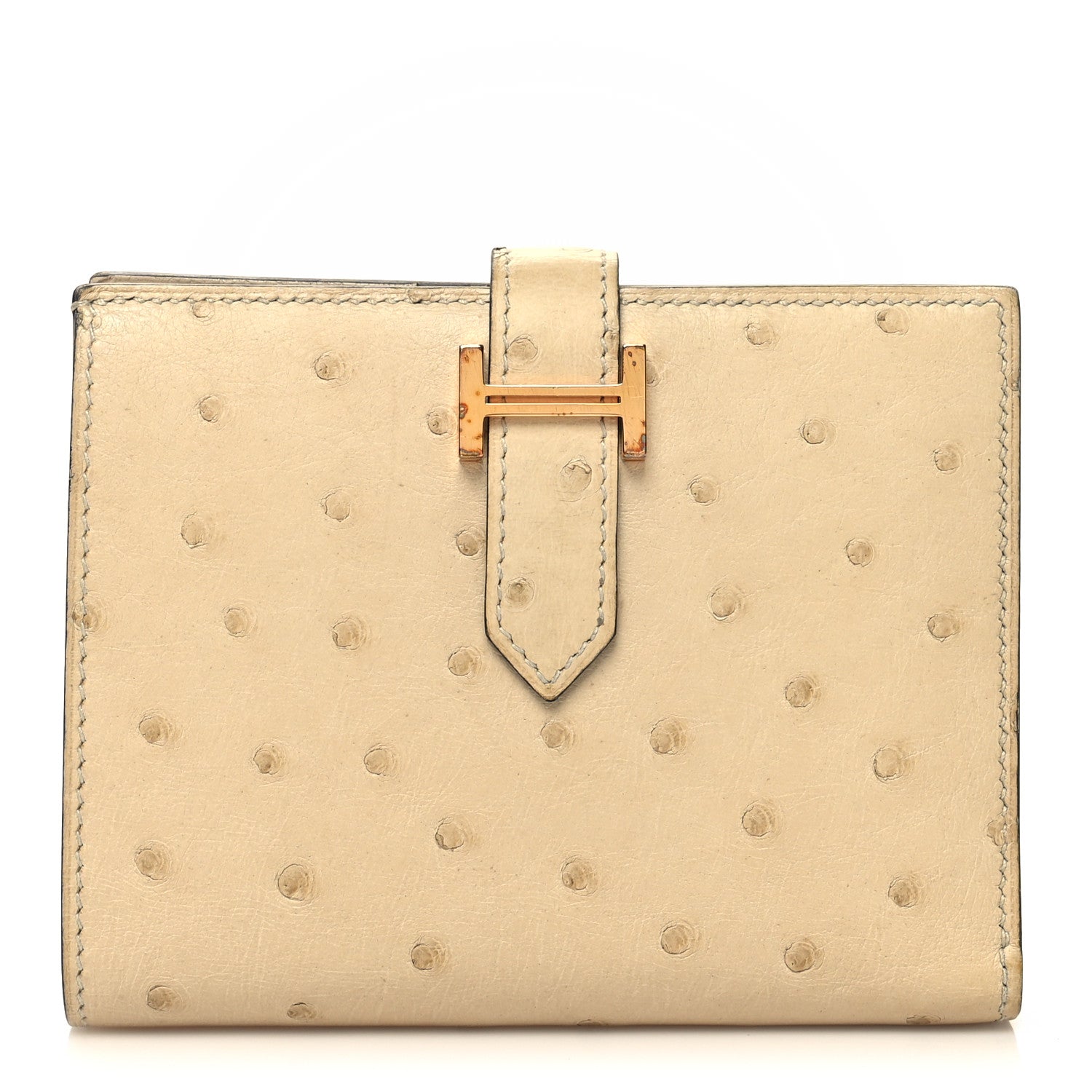 Hermes Ostrich Bearn Compact Wallet Trench 1 of 13