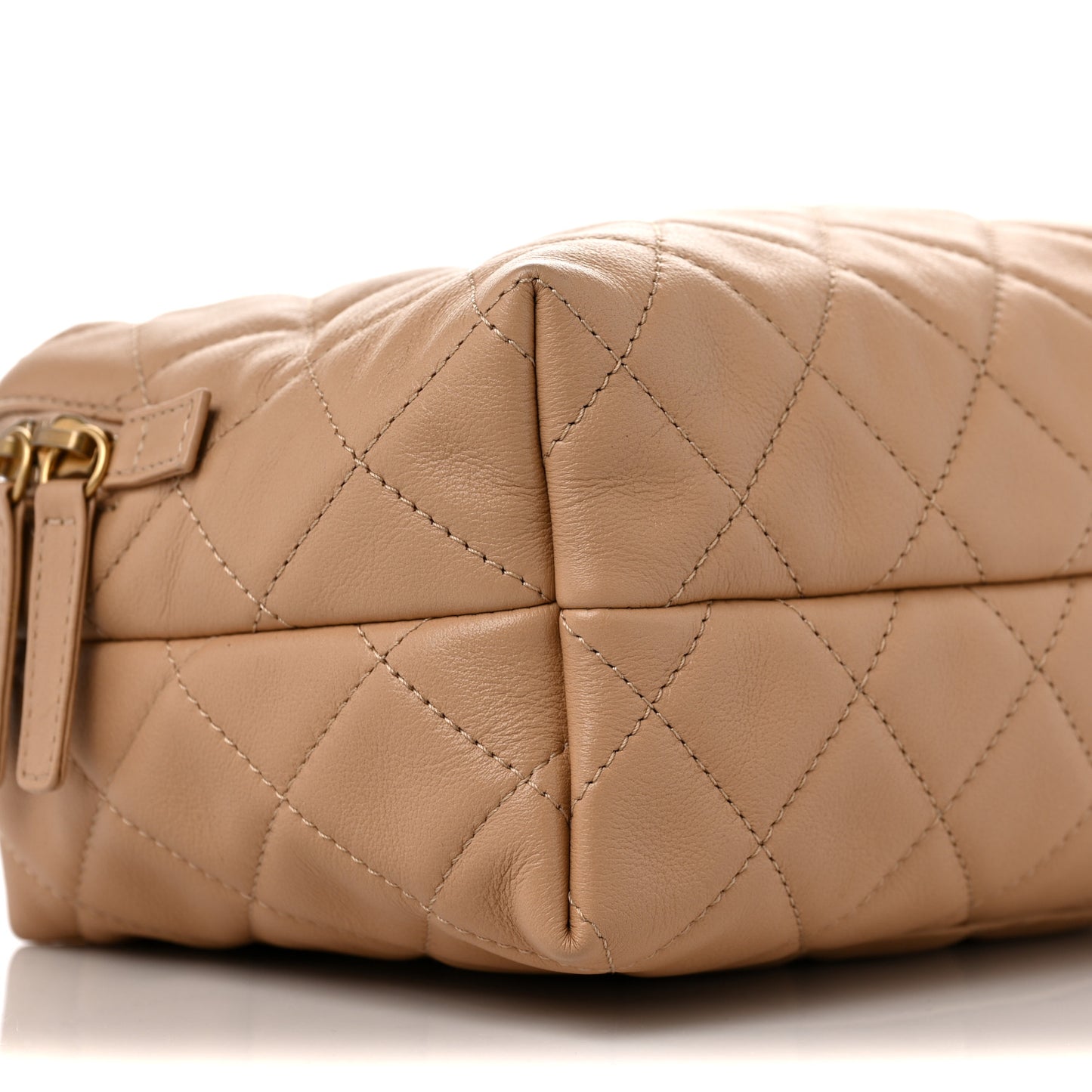 Calfskin Quilted Small Bowling Bag Beige