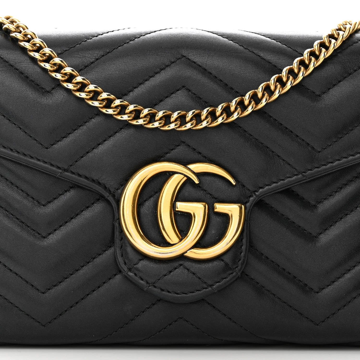 Gucci Calfskin Matelasse GG Marmont Chain Wallet Black 8 of 14