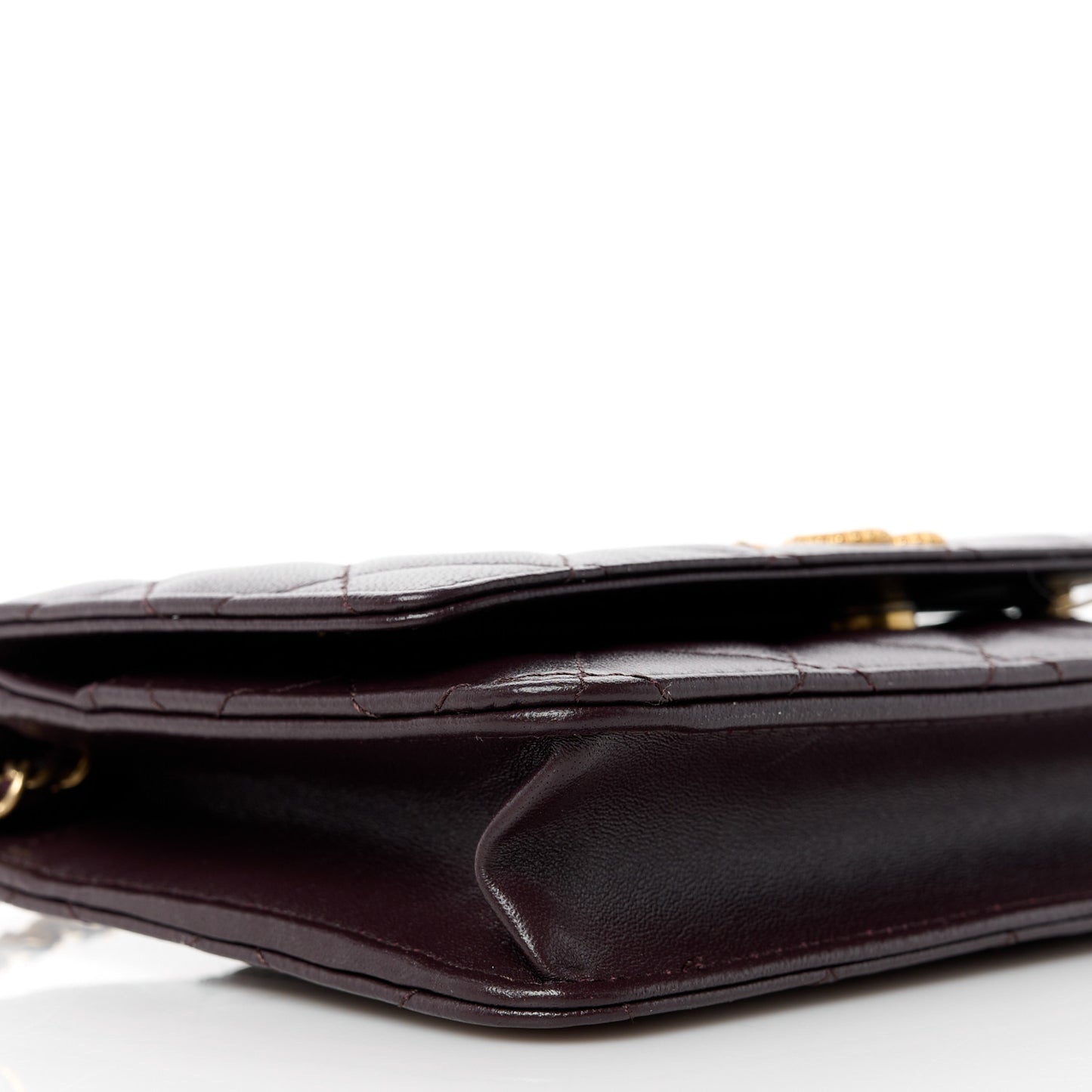 Lambskin Quilted Studded CC Wallet On Chain WOC Brown