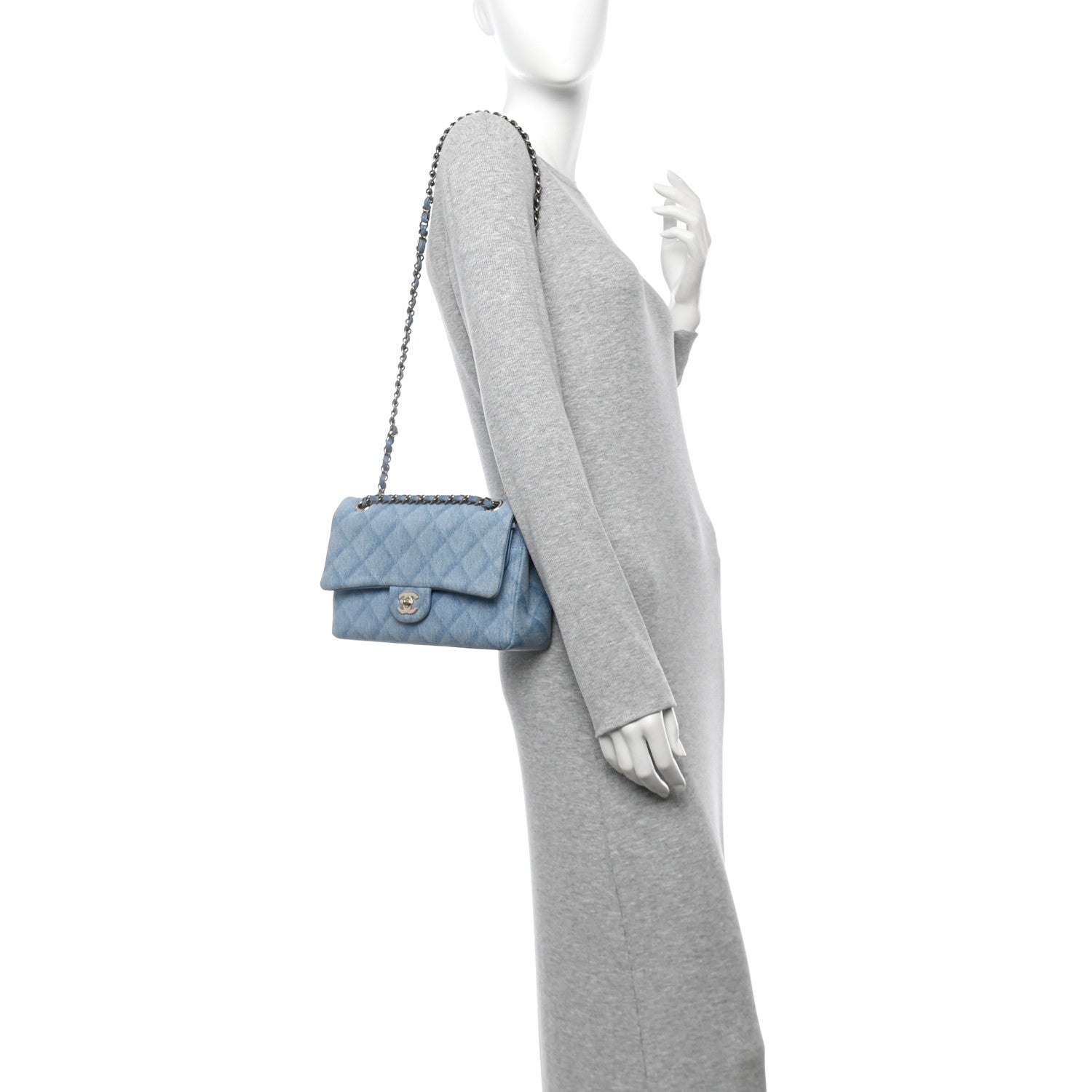 Chanel Printed Denim Quilted Medium Double Flap Light Blue 2 of 10