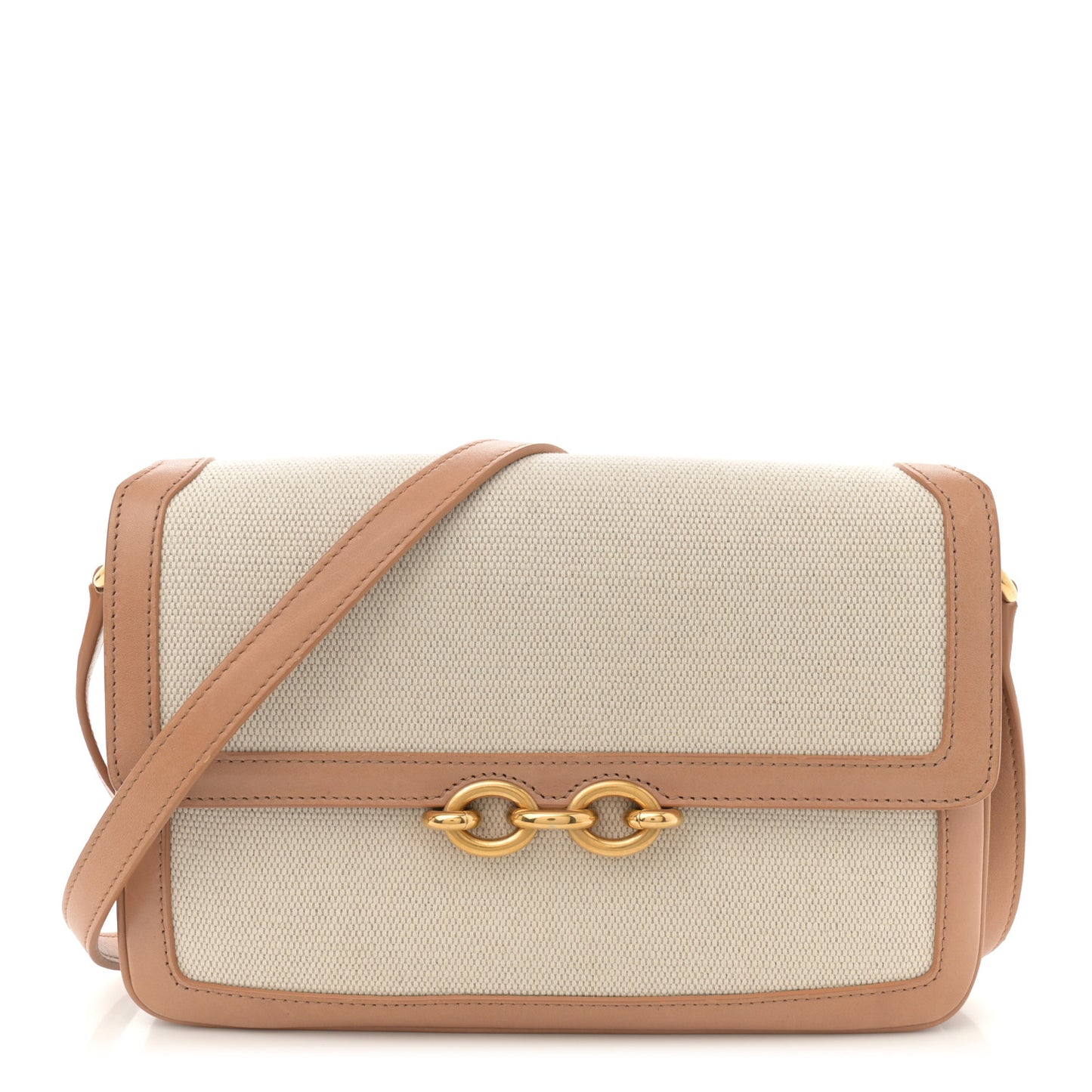 Smooth Calfskin Cotton Canvas Le Maillon Satchel Natural Beige