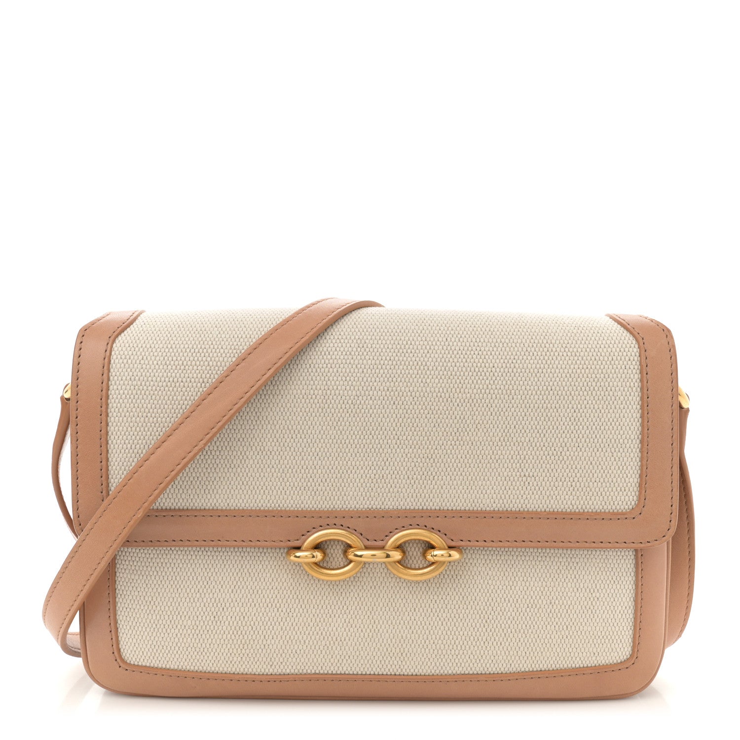 Saint Laurent Smooth Calfskin Cotton Canvas Le Maillon Satchel Natural Beige 1 of 13
