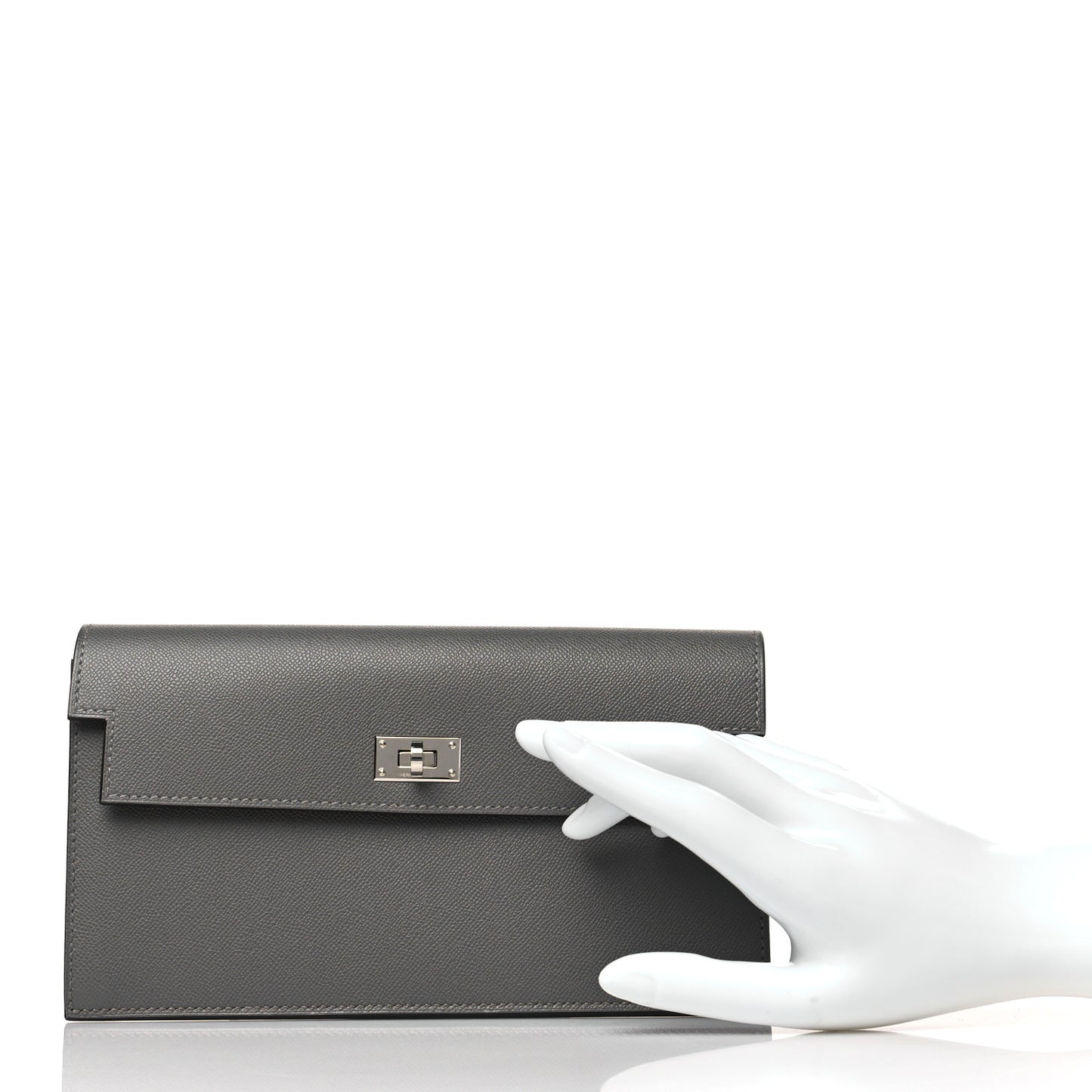 Madame Calfskin Kelly Pocket Long Wallet Gris Meyer