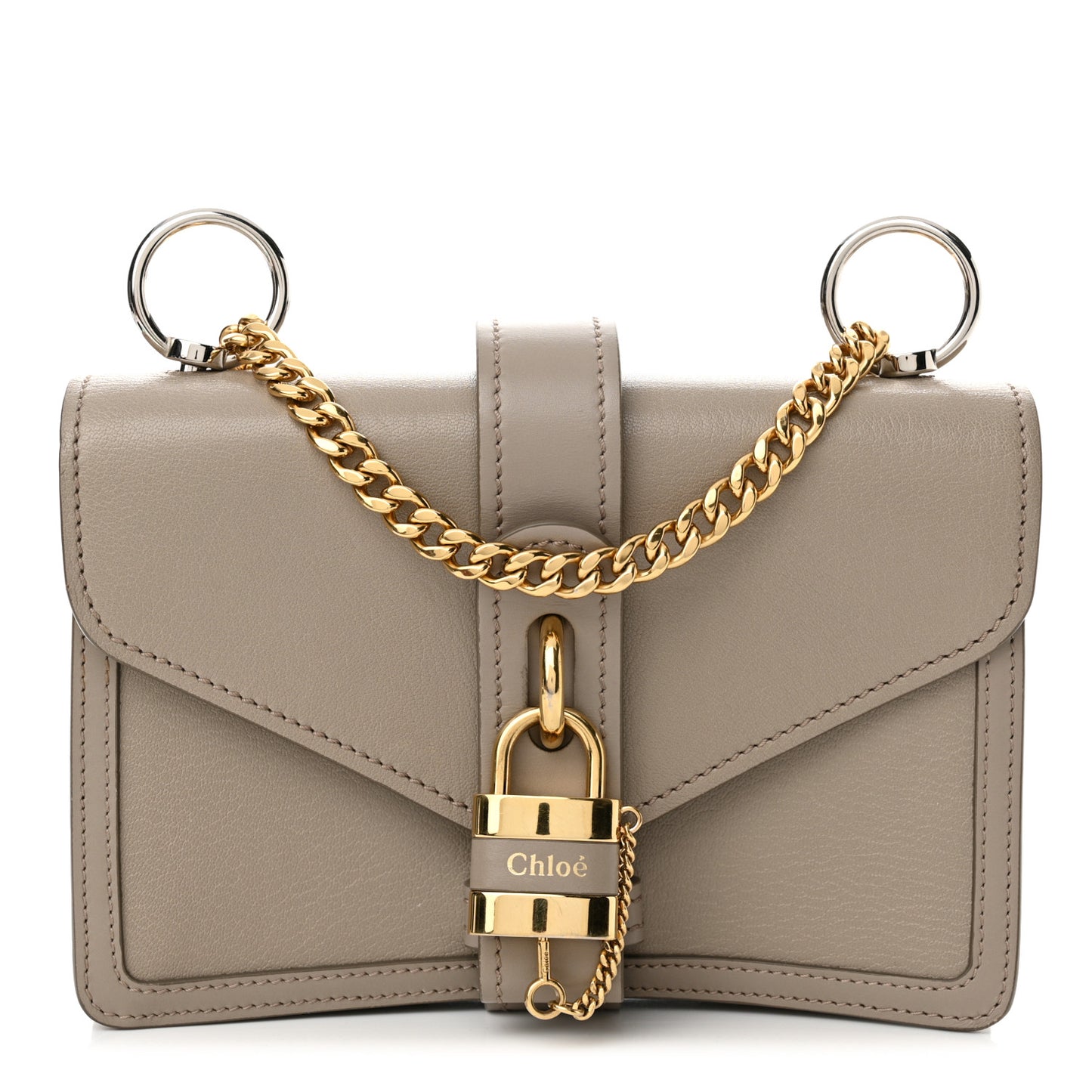 Shiny Goatskin Calfskin Mini Aby Chain Shoulder Bag Motty Grey