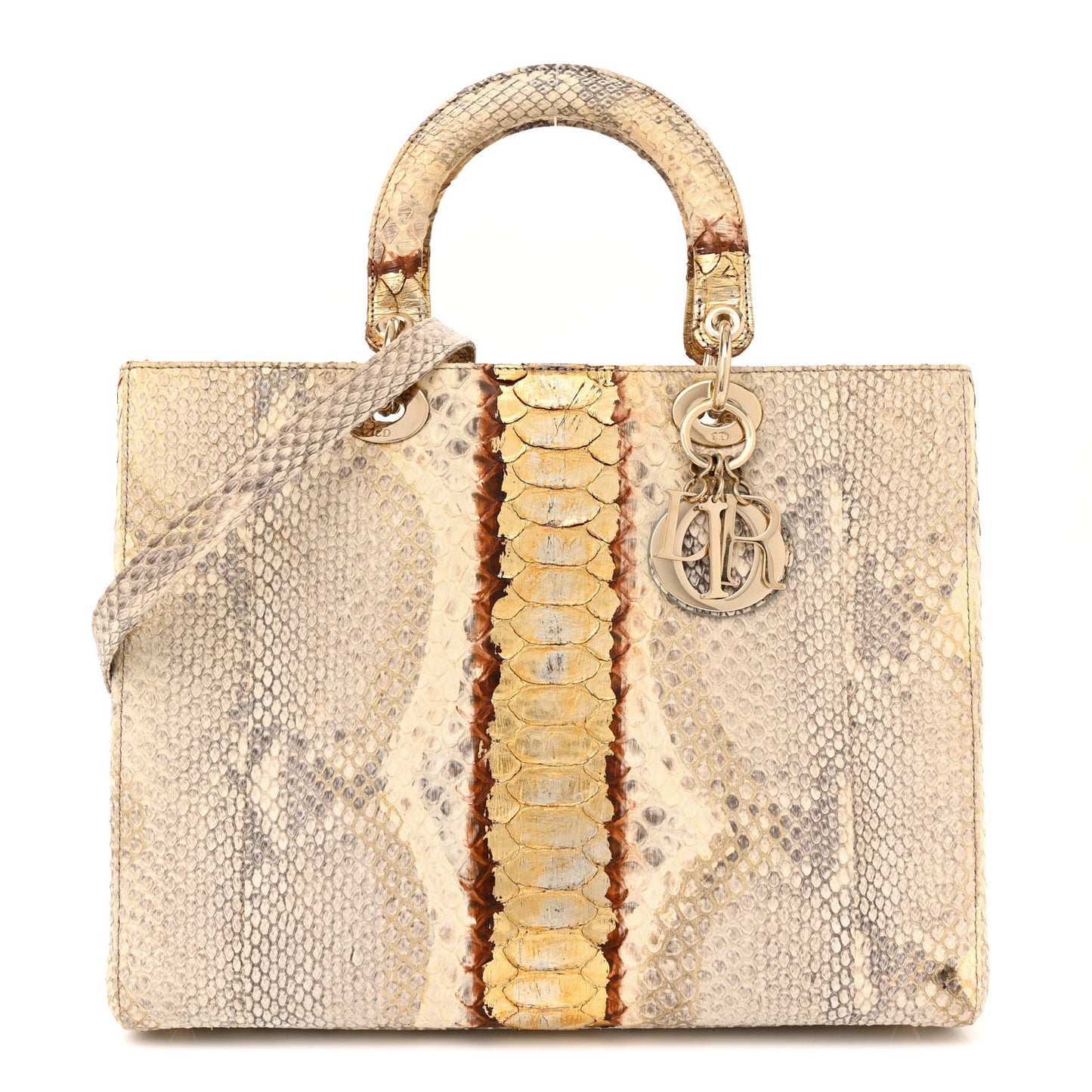 Metallic Snakeskin Large Lady Dior Beige Gold