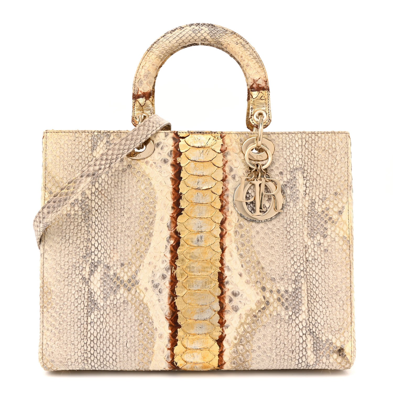Christian Dior Metallic Snakeskin Large Lady Dior Beige Gold 1 of 12