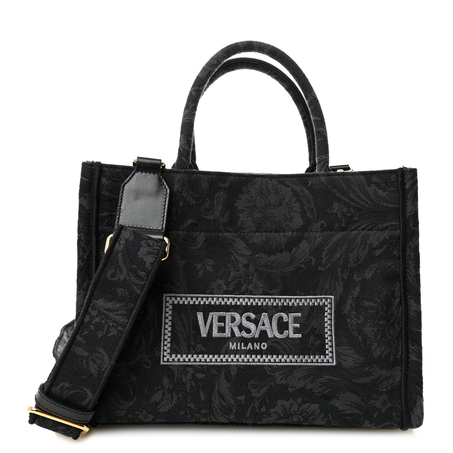 VERSACE 花柄 ショルダーバッグ 黒　ジャガード　アテナ Versace Jacquard Barocco Small Athena Tote Black 1791461