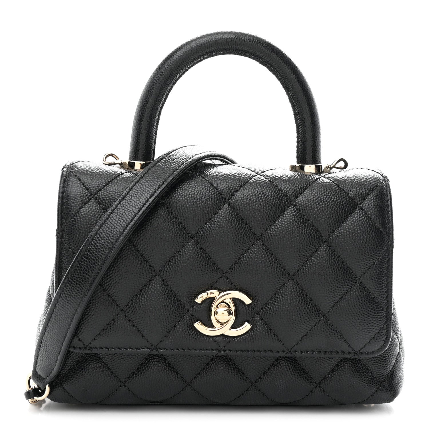 Mini Cocohandle 16 ブラック キルティング ショルダーバッグ Chanel Caviar Quilted Extra Mini Coco Handle Flap Black 1848637