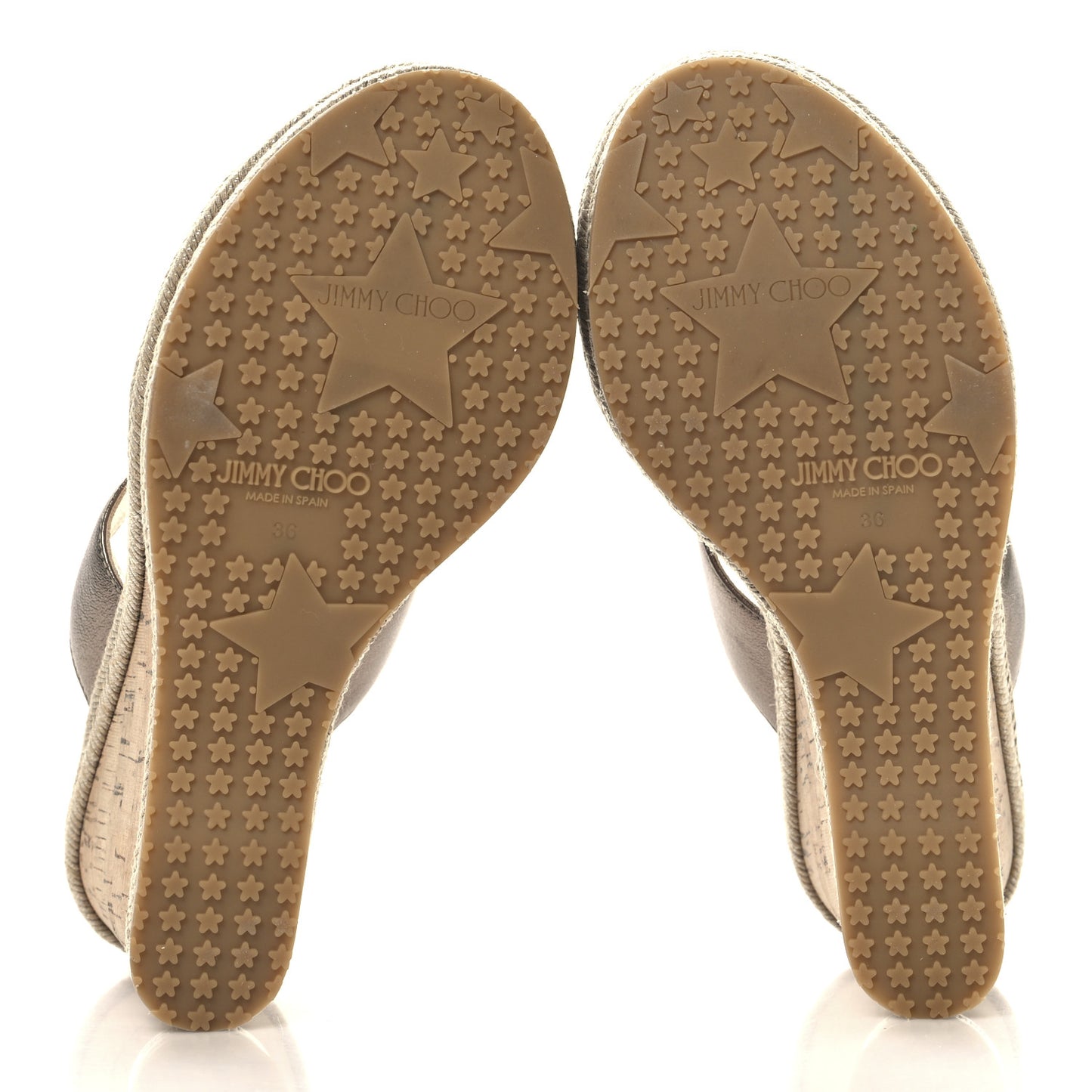 Metallic Calfskin Cork Wedge Sandals 36 Bronze