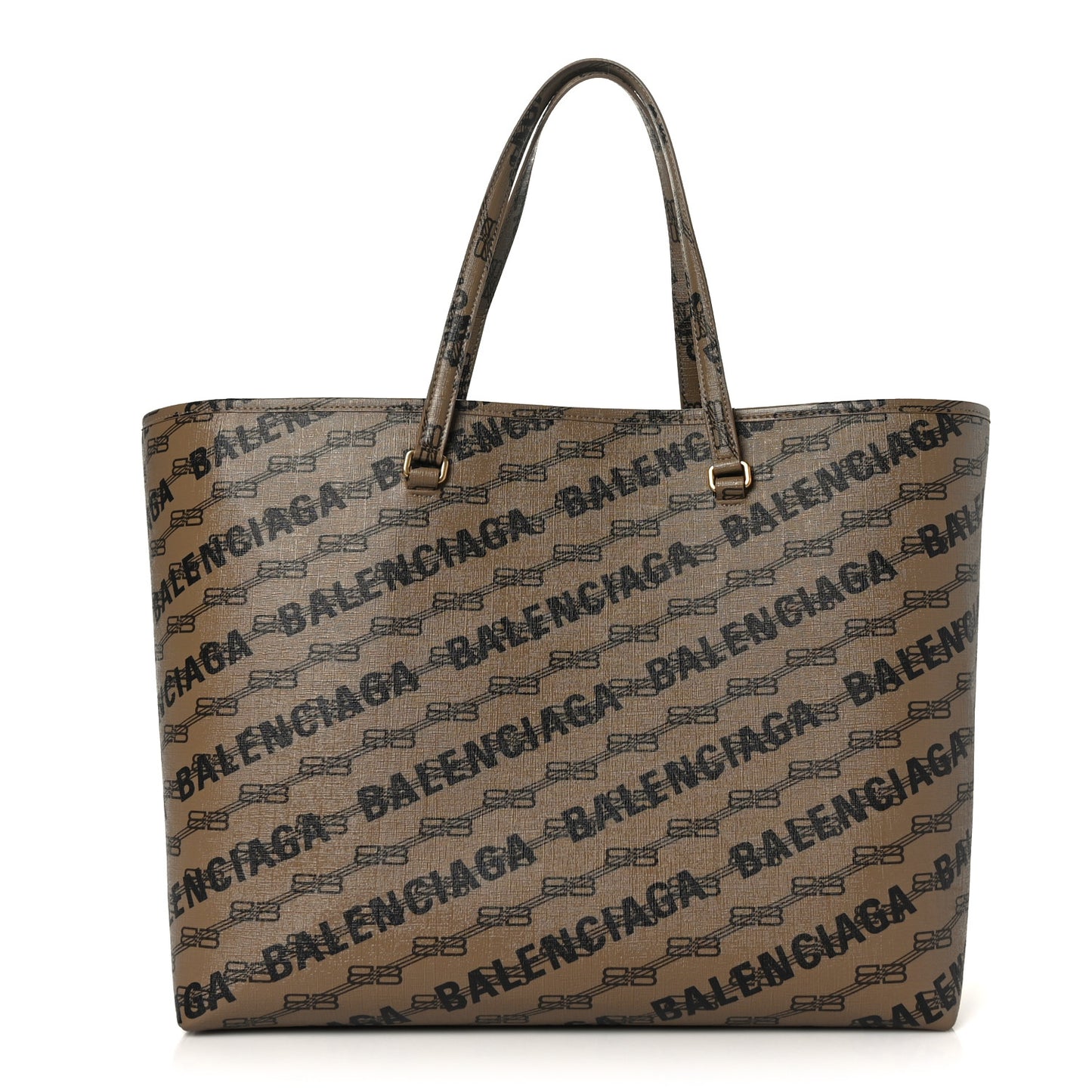 Coated Canvas BB Monogram Allover Logo Signature Tote Beige Brown Black