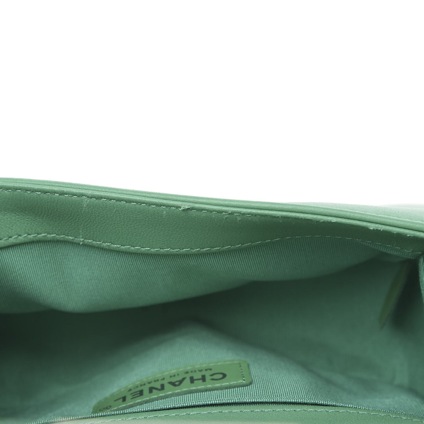 Lambskin Iridescent PVC Chevron Quilted Small Boy Flap Green Silver