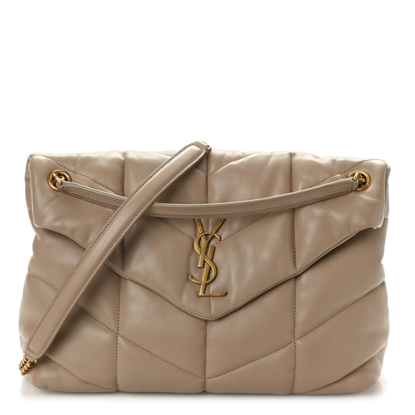 Lambskin Quilted Medium Loulou Puffer Monogram Chain Satchel Dark Beige