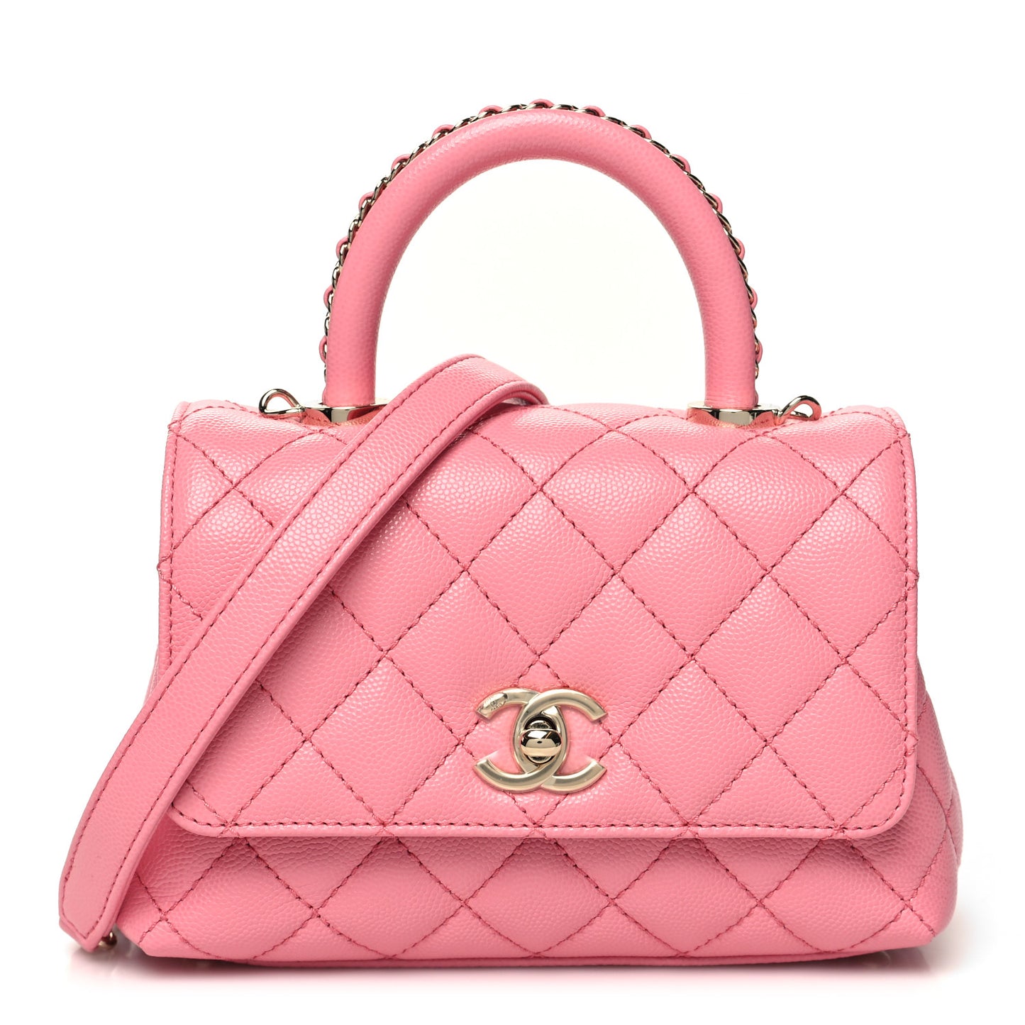 Caviar Quilted Extra Mini Coco Chain Handle Flap Pink