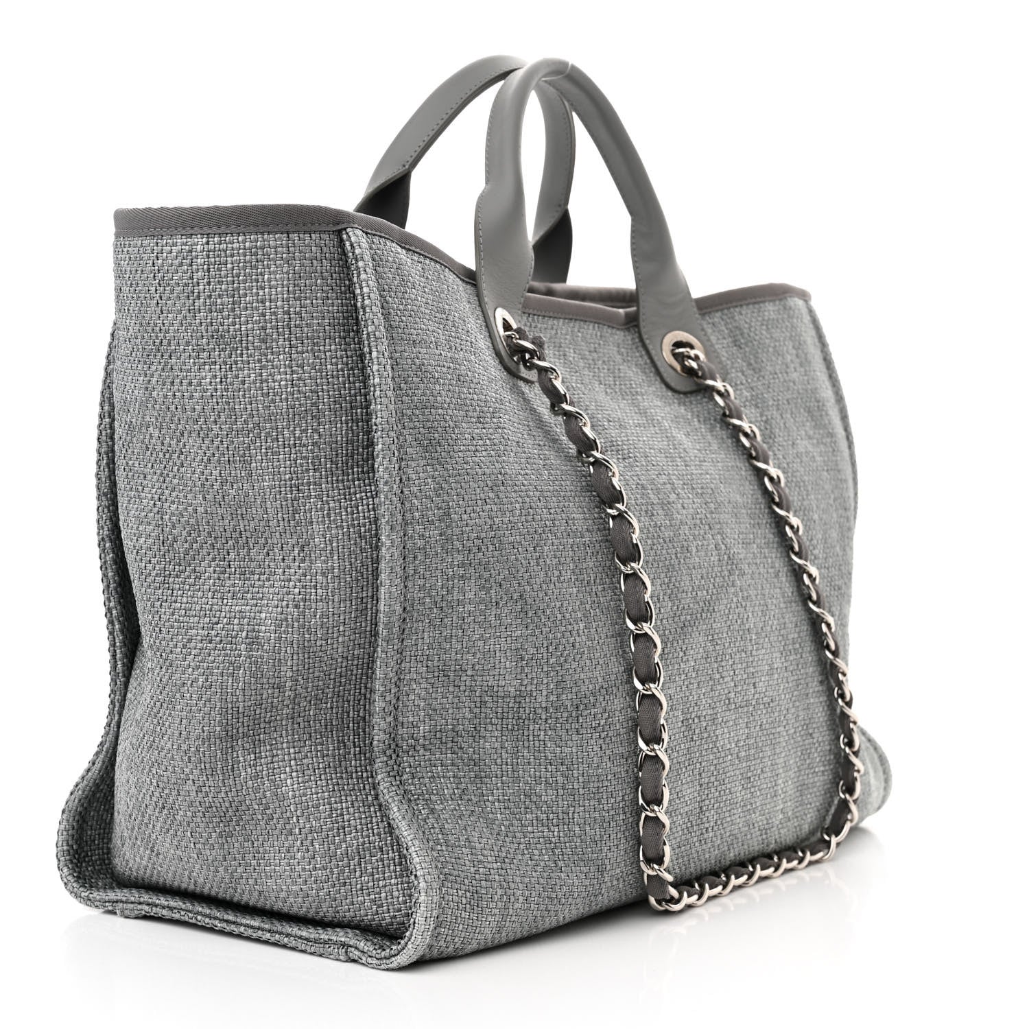 Chanel Woven Straw Raffia Large Deauville Tote Grey 2 of 10