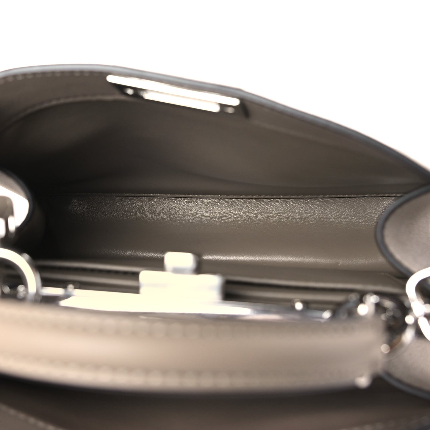 Vitello Seta Shiny Nappa Logo Embossed Laces Small Peekaboo I SEE U Satchel Tortora