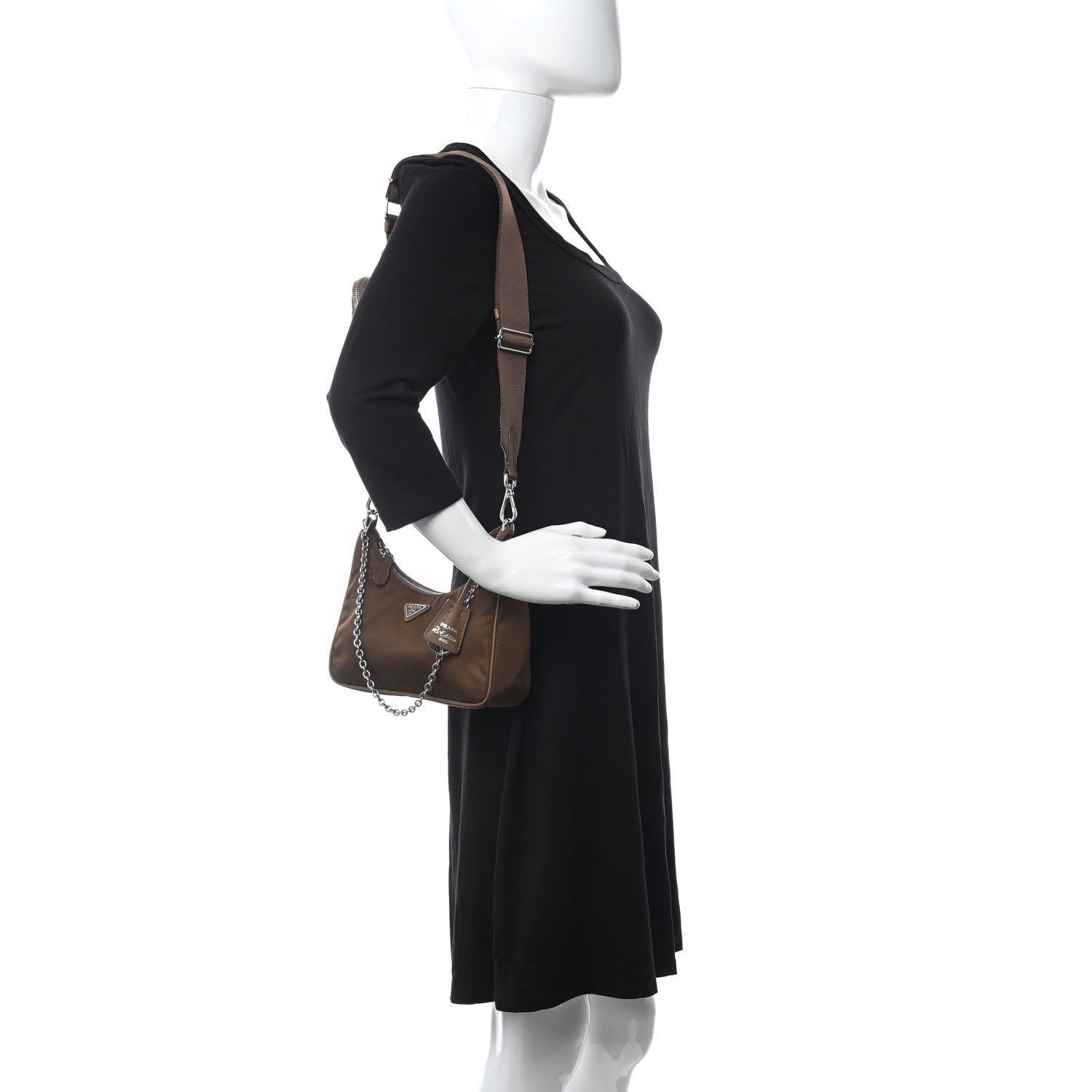 Prada Tessuto Nylon Saffiano Re-Edition 2005 Shoulder Bag Cacao 2 of 16