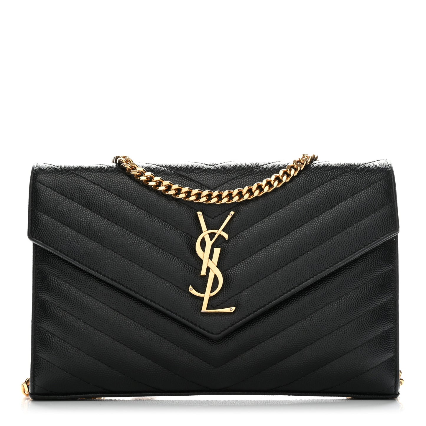 Grain De Poudre Matelasse Chevron Monogram Chain Wallet Black