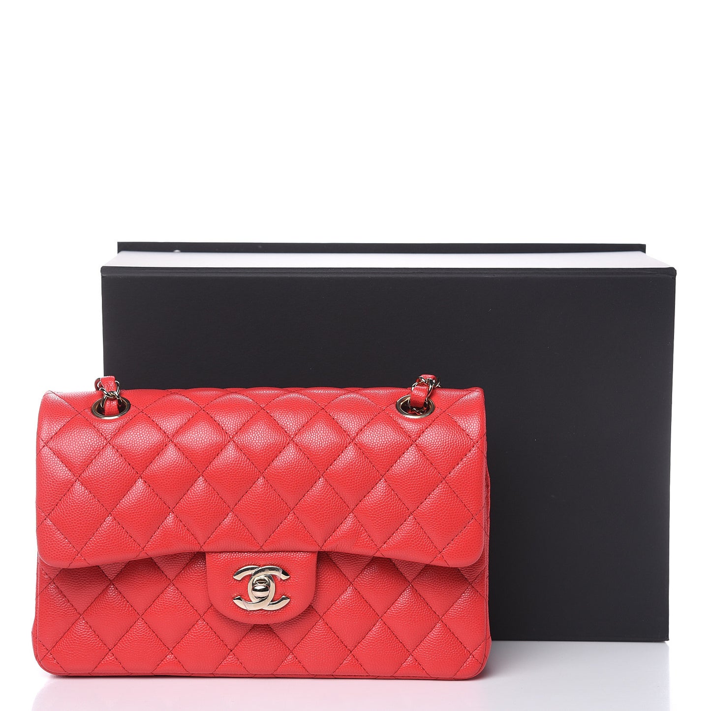Caviar Quilted Small Double Flap Red