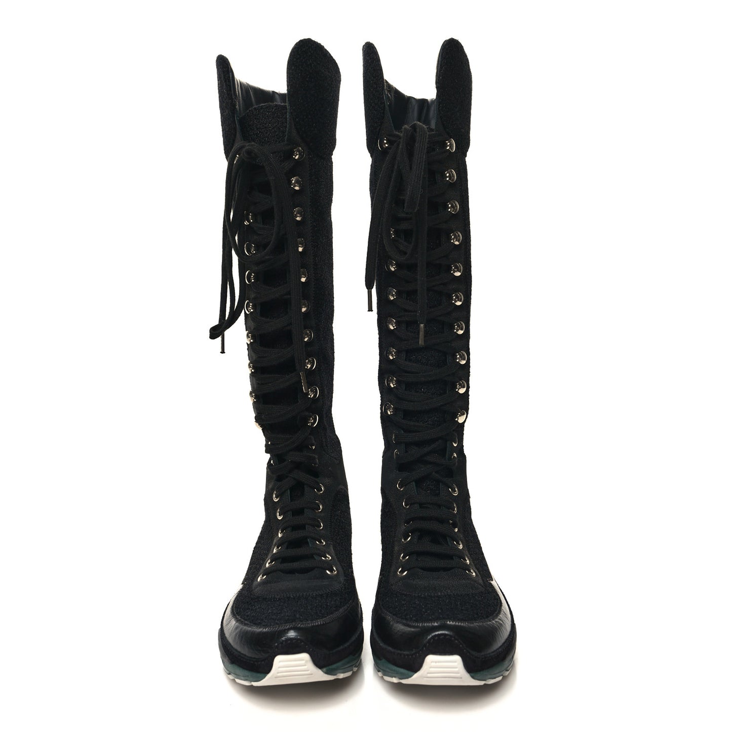 Tweed Patent Calfskin Sneaker High Boots 38.5 Black
