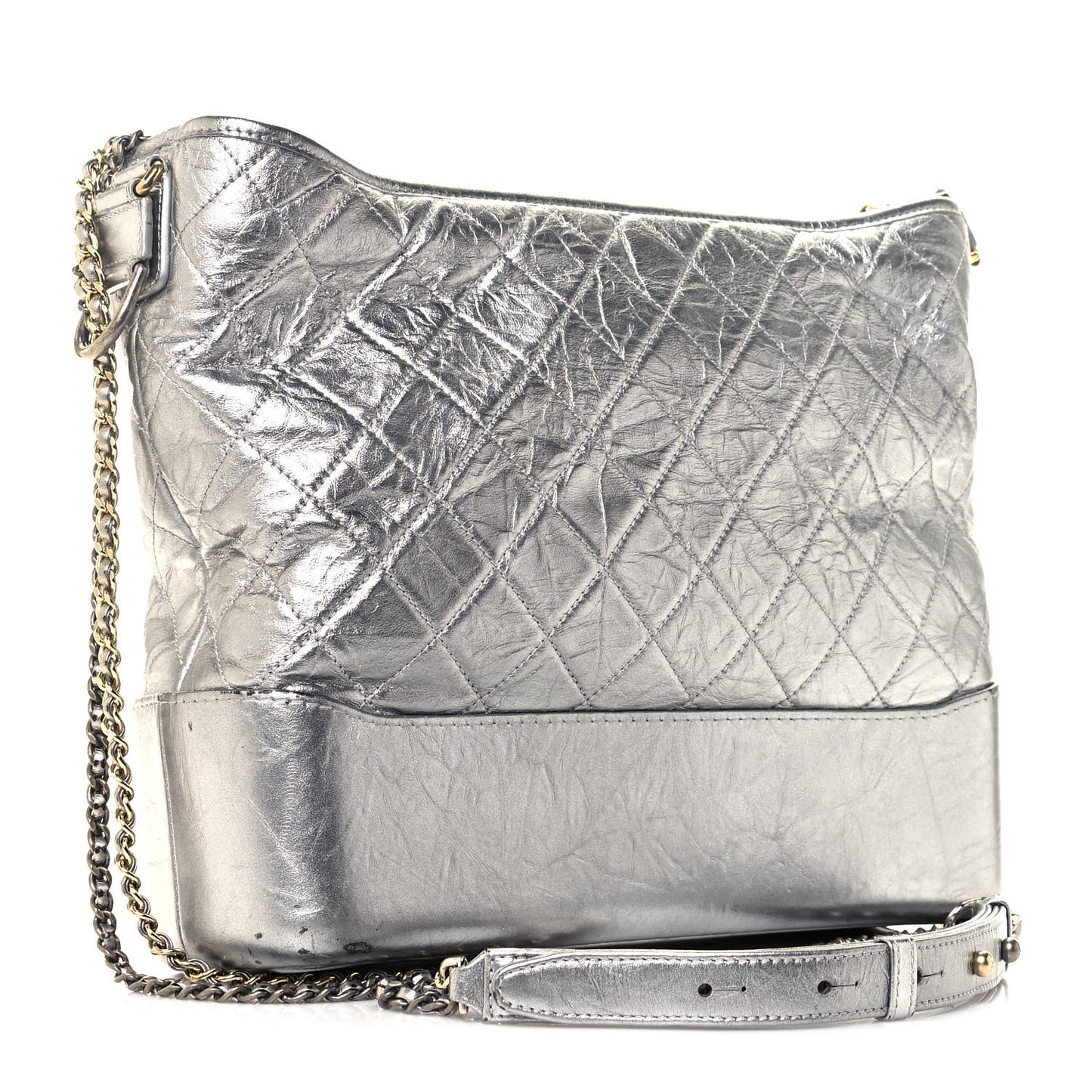 Metallic Aged Calfskin Quilted Large Gabrielle Silver