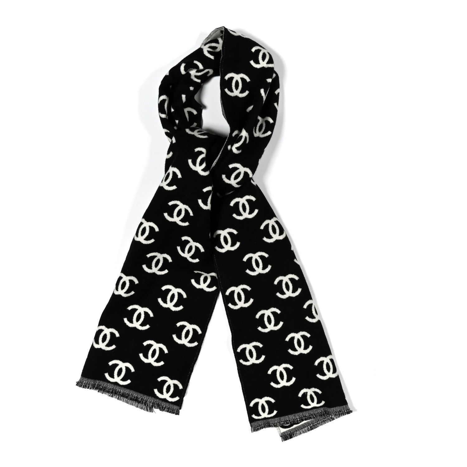 Chanel Wool Cashmere CC Scarf Black White 1807723 – FASHIONPHILE