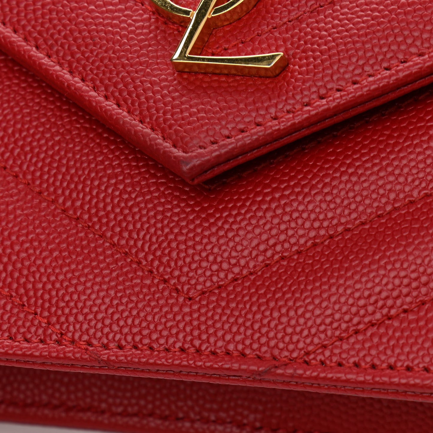 Grain De Poudre Matelasse Chevron Monogram Envelope Chain Wallet New Red