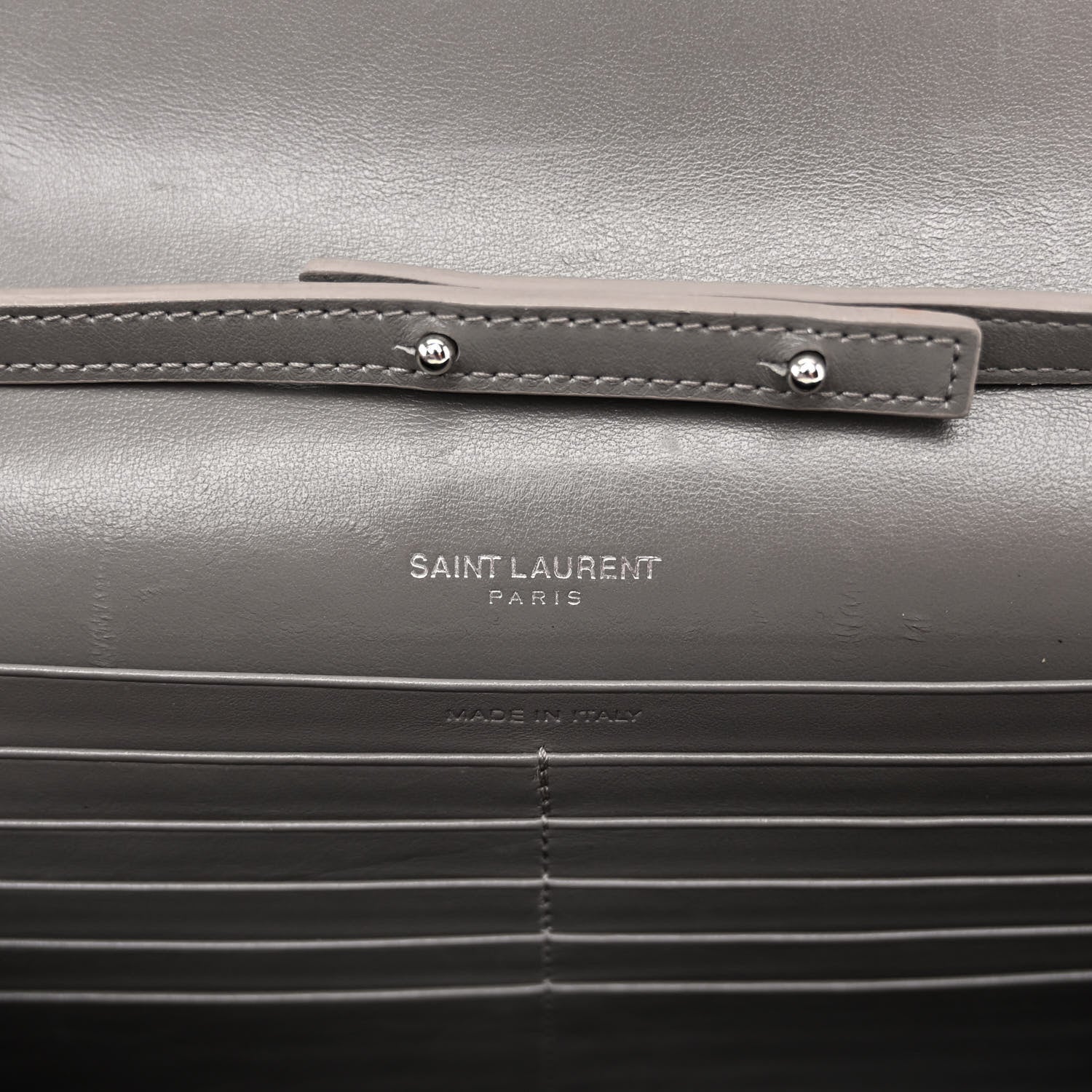 Saint Laurent Calfskin Crocodile Embossed Monogram Chain Wallet Fog 6 of 10