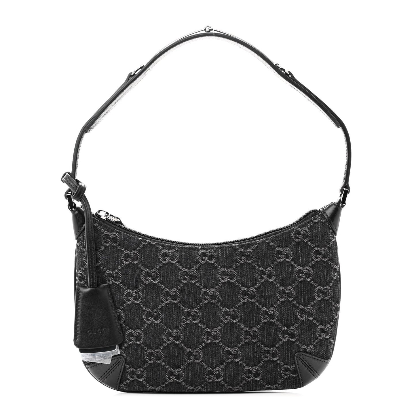 Jacquard Black Denim GG Monogram Horsebit Slim Small Shoulder Bag Black Grey