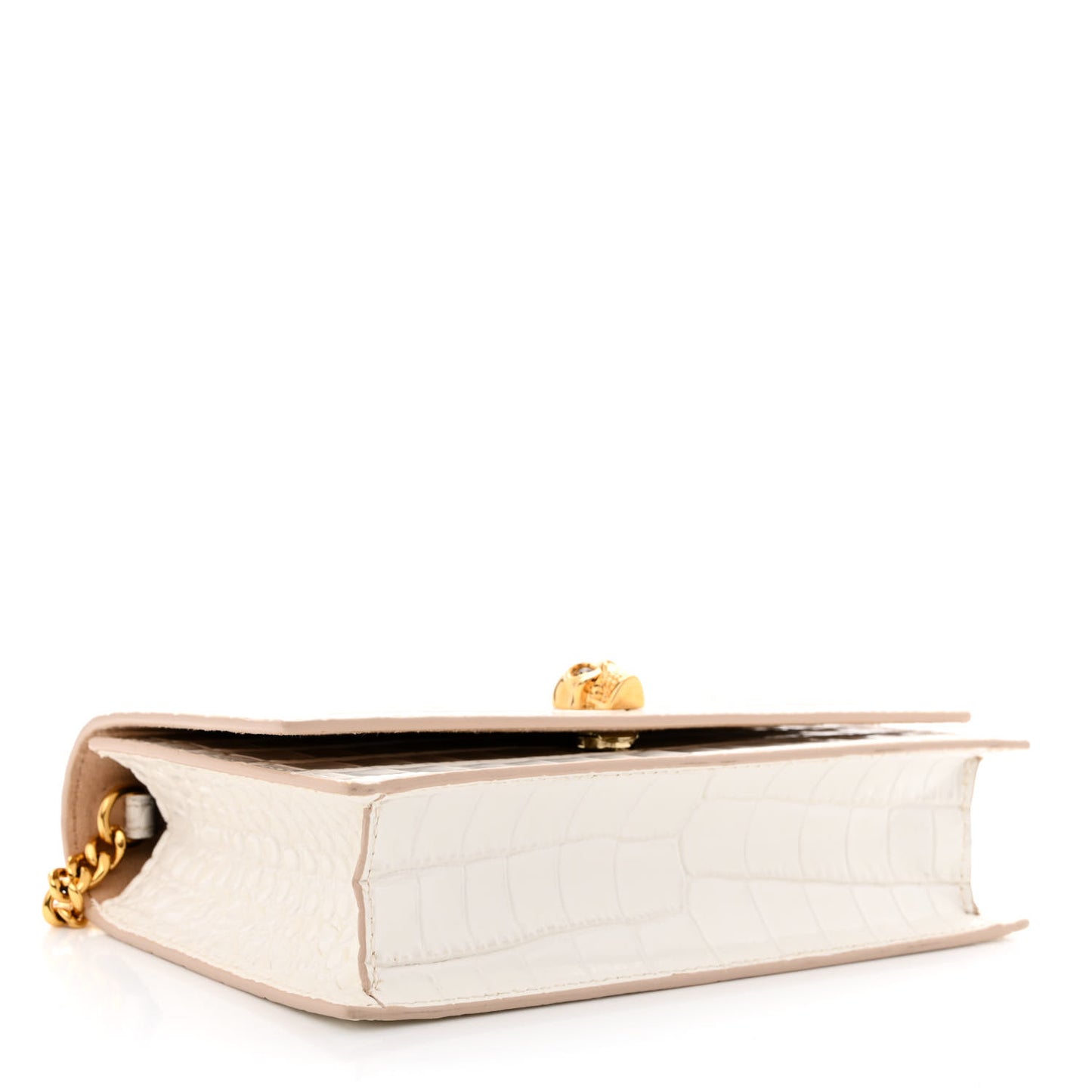 Calfskin Crocodile Embossed Skull Mini Crossbody Bag White
