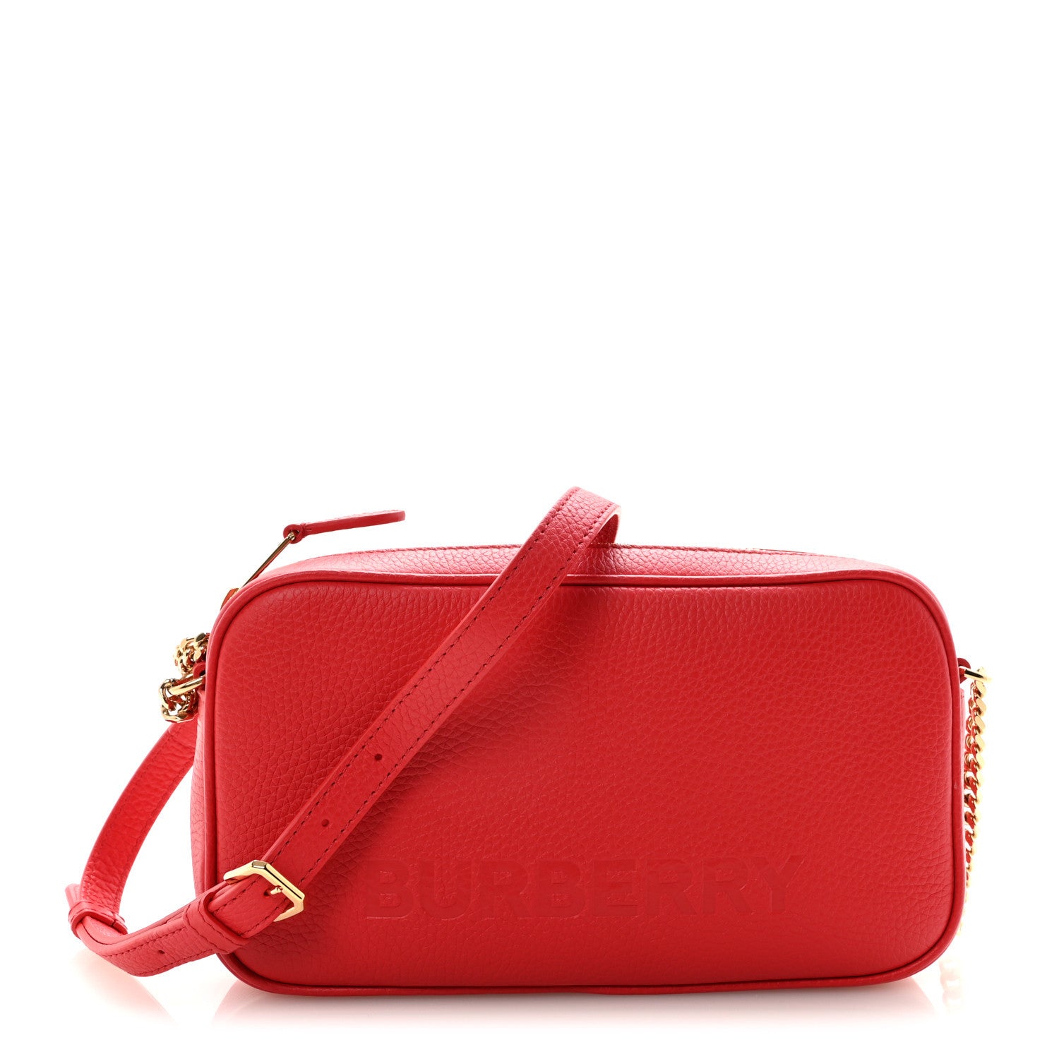 Burberry Calfskin Monogram Embossed Elongated Camera Bag Red