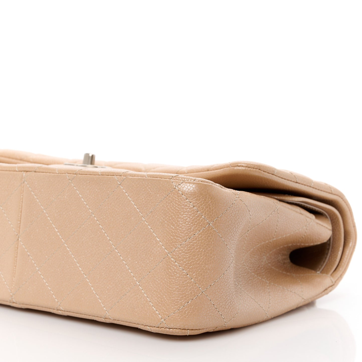 Pearly Caviar Quilted Jumbo Double Flap Beige