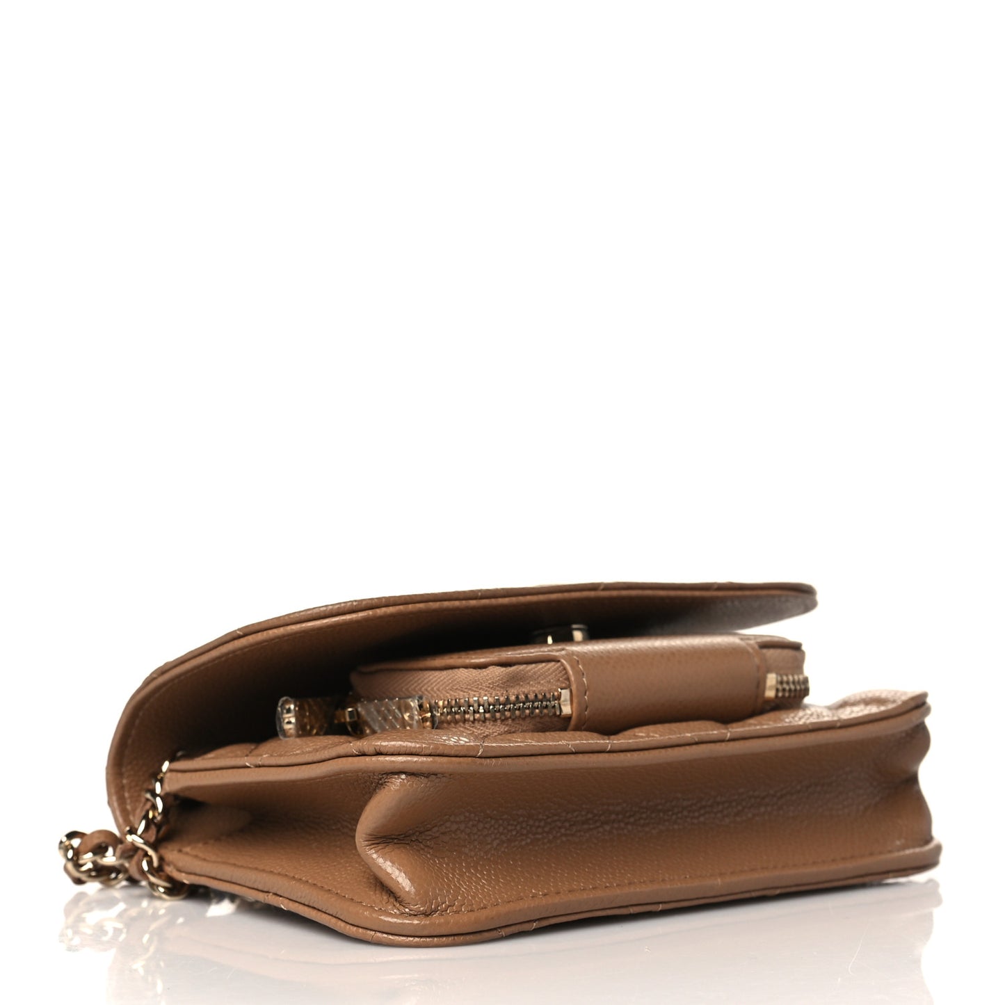 Caviar Quilted Business Affinity Clutch With Chain Flap Dark Beige