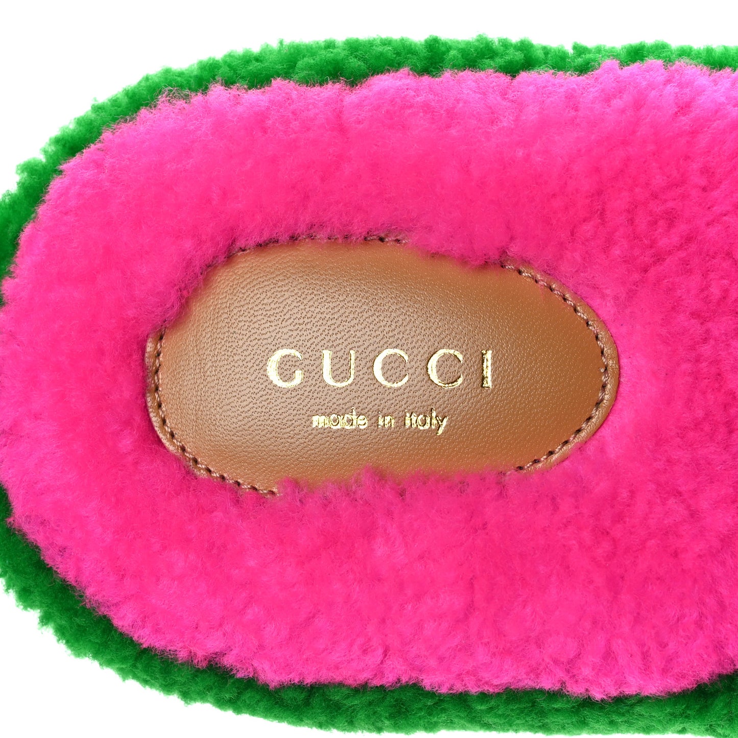 Shearling Interlocking G Womens Elea Platform Slide Wedge Sandals 37 Green Fluo Fuxia Fluo