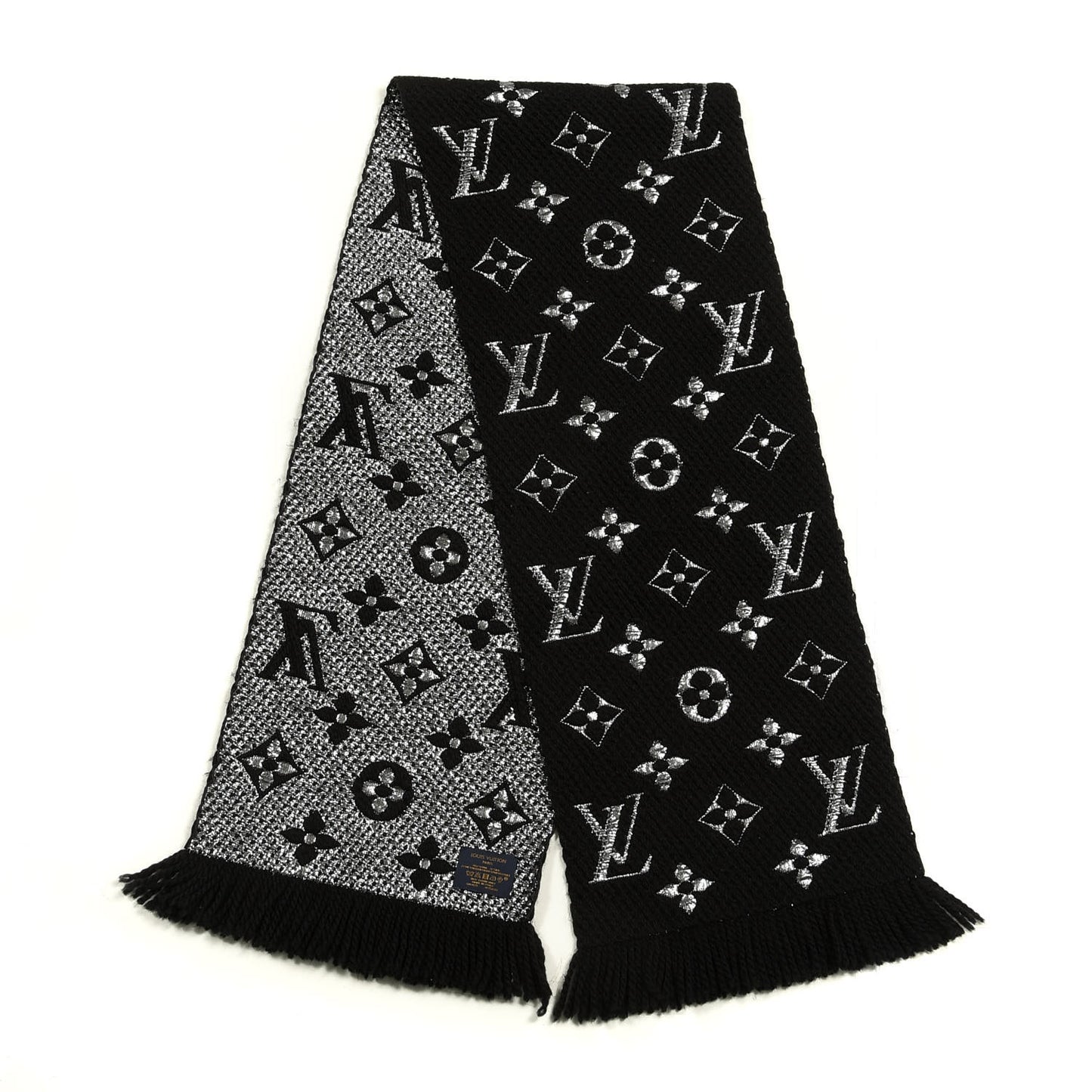 Wool Silk Logomania Shine Scarf Black