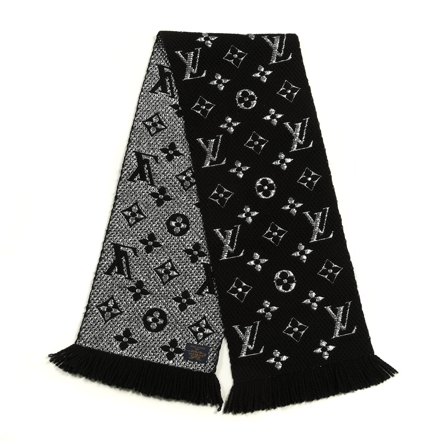 Louis Vuitton Wool Silk Logomania Shine Scarf Black 2 of 3