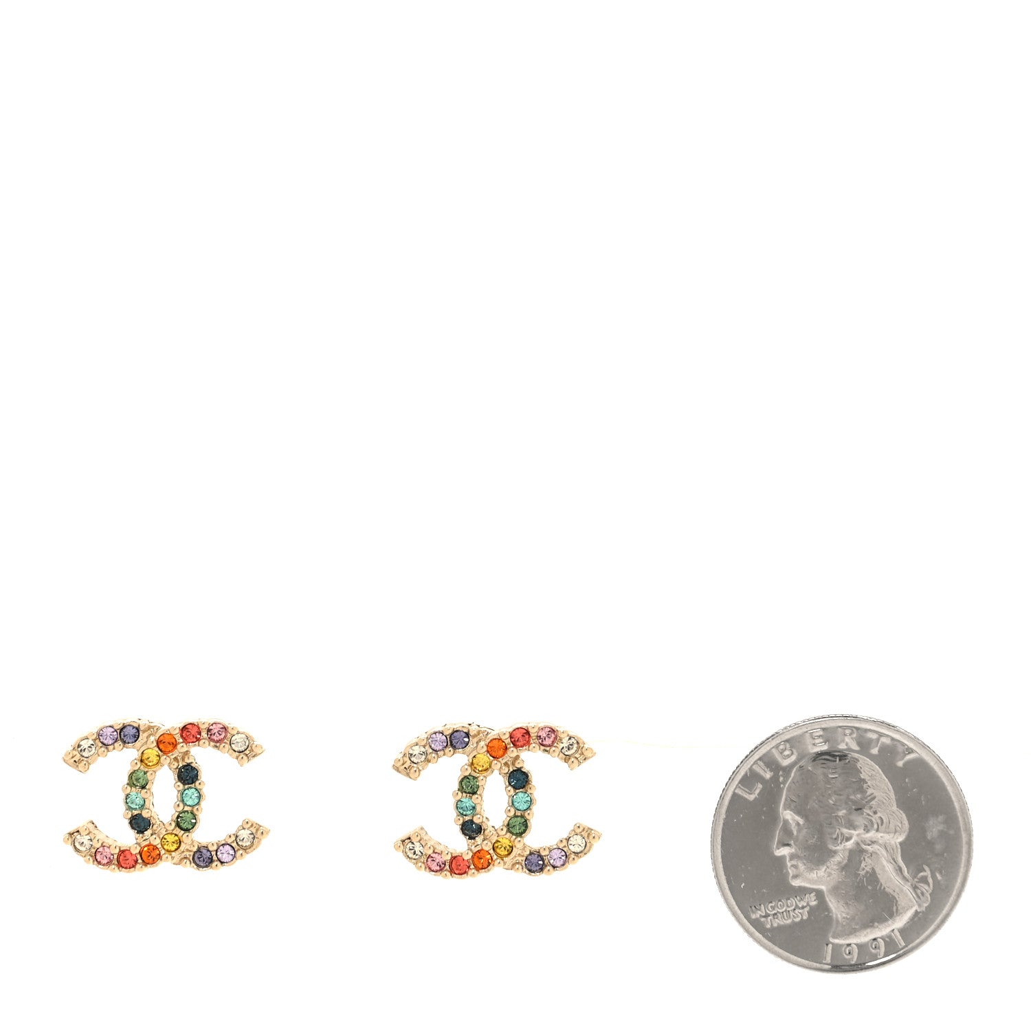 Chanel Crystal Over The Rainbow CC Earrings Gold Multicolor 2 of 5