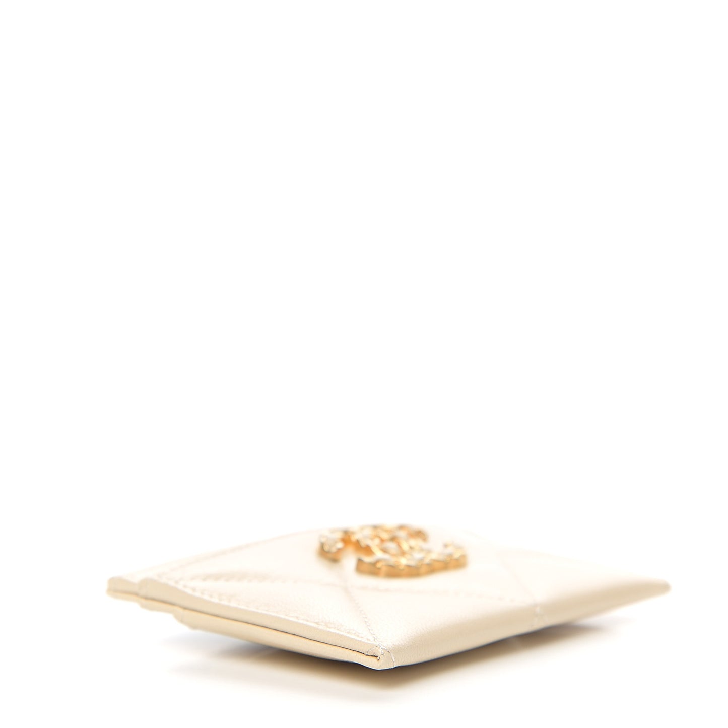 Goatskin Quilted 19 Card Holder Beige