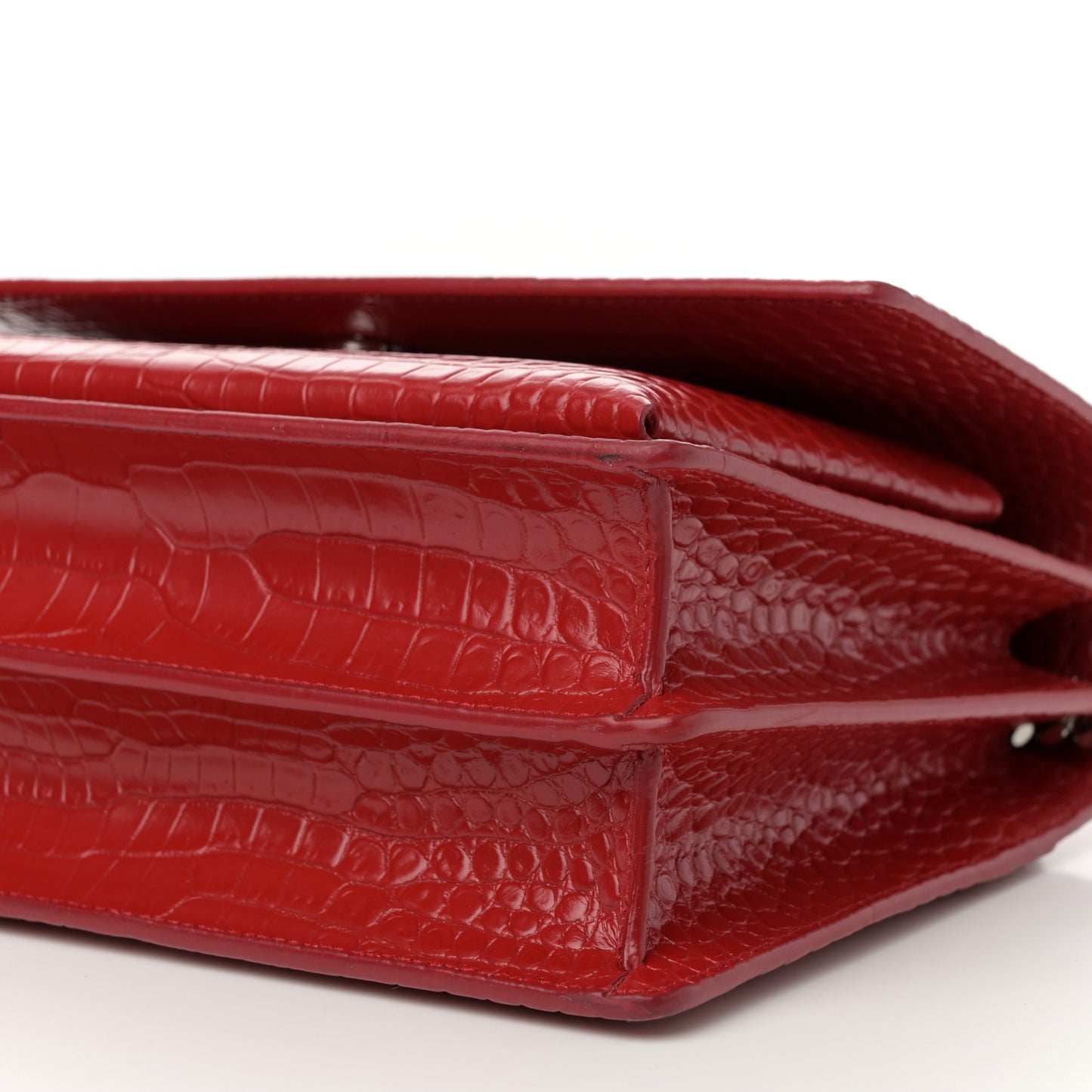 Calfskin Crocodile Embossed Medium Monogram Sunset Rouge Eros
