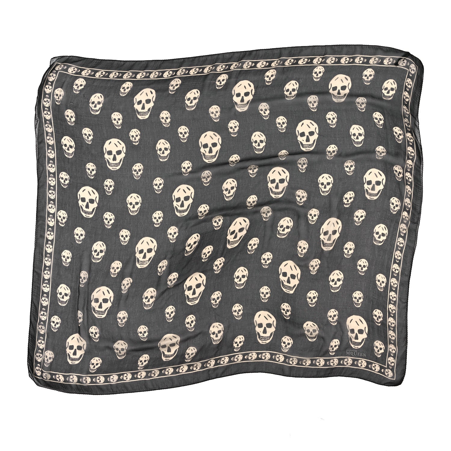 Alexander McQueen Silk Chiffon Skull Scarf Black Ivory 1741485