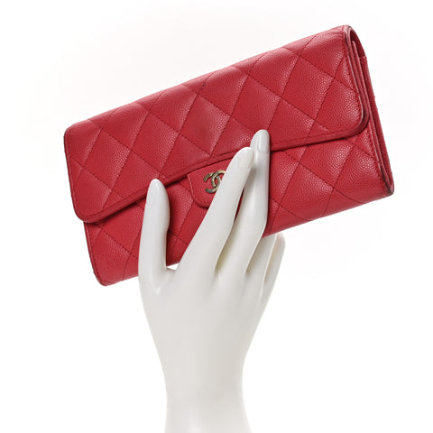 Caviar Quilted Large Gusset Flap Wallet Pink