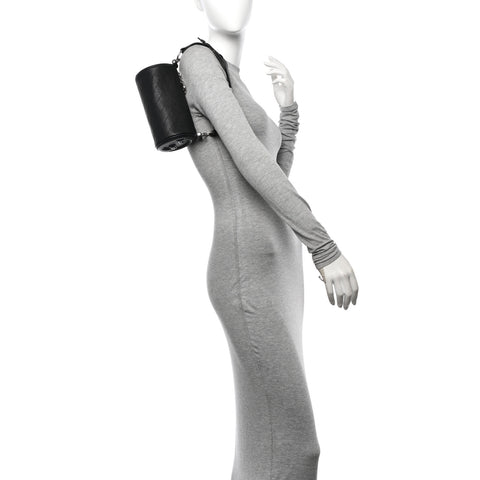 Sakai Be Green Calfskin Diagonal Stitched Mini Blondie Barrel Shoulder Bag Black