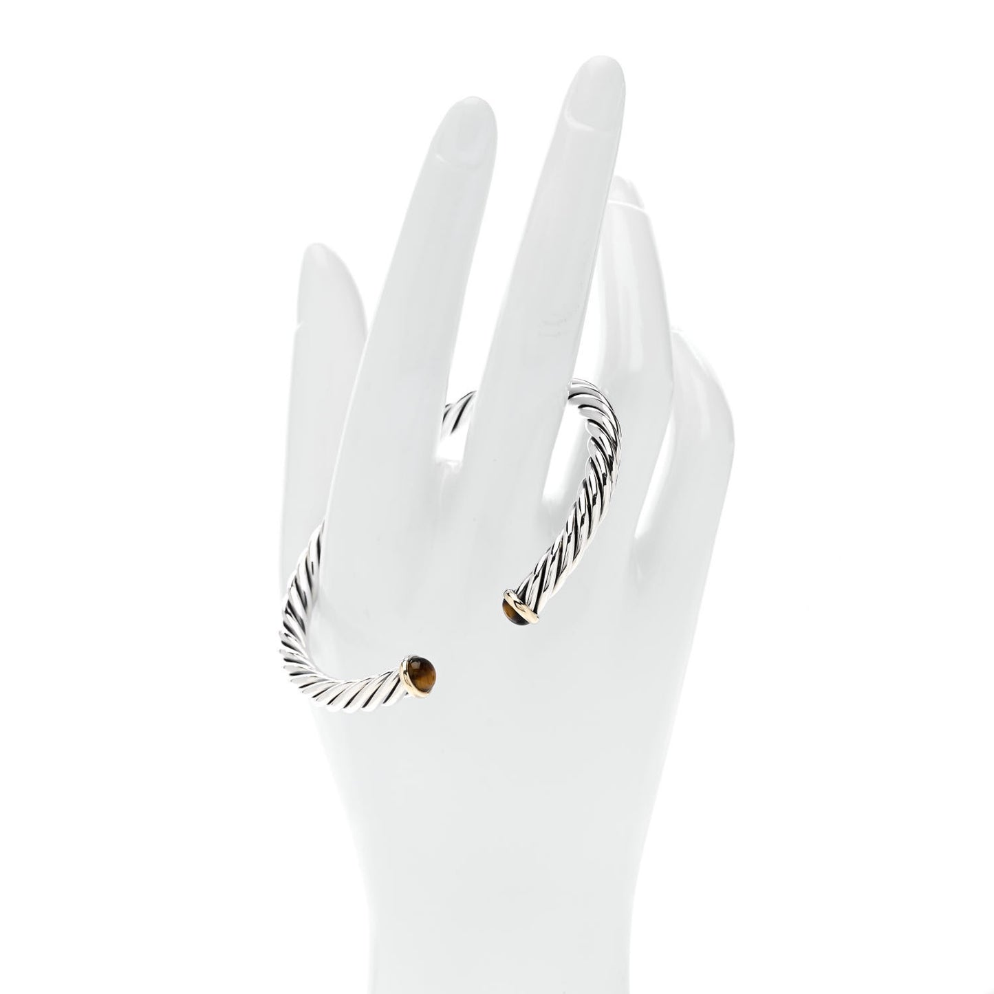 Sterling Silver 14K Yellow Gold Tiger's Eye 6mm Cable Cuff Bracelet