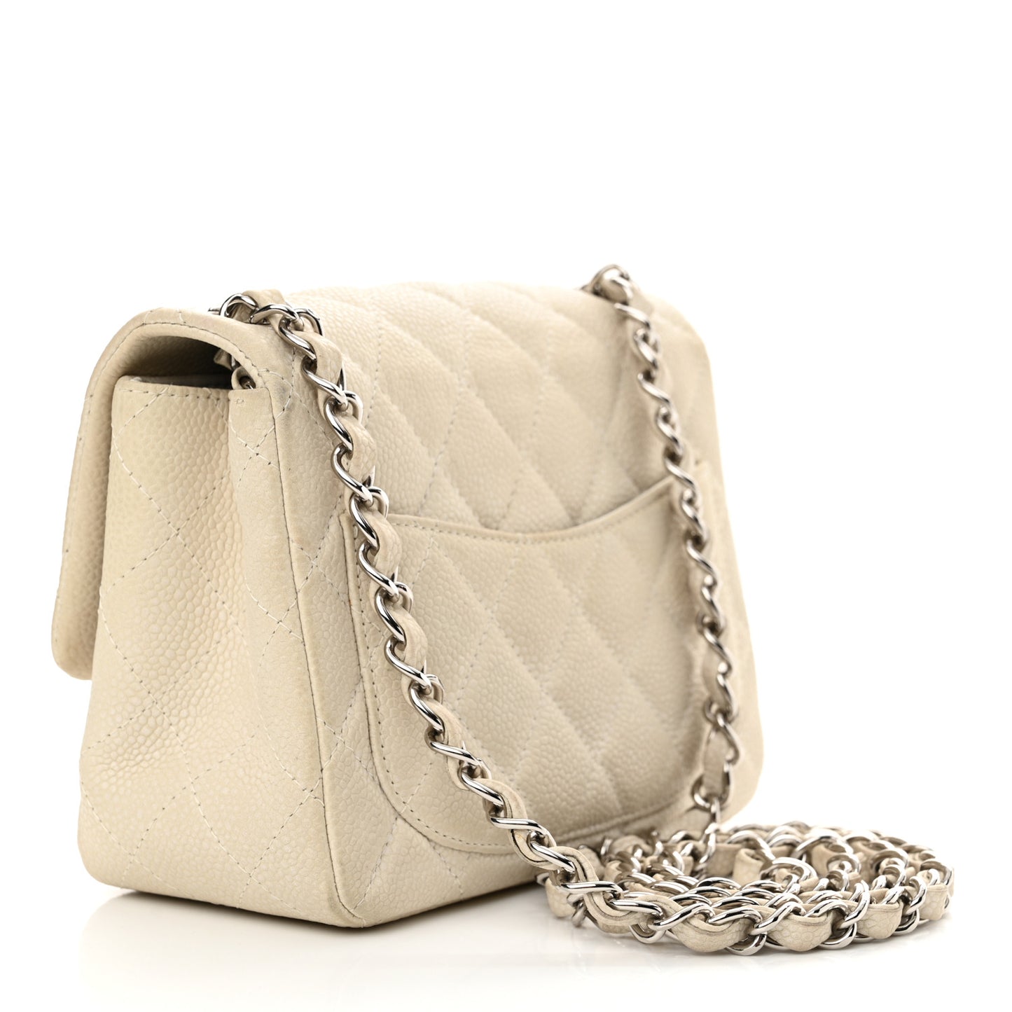 Caviar Quilted Mini Square Flap Dark White