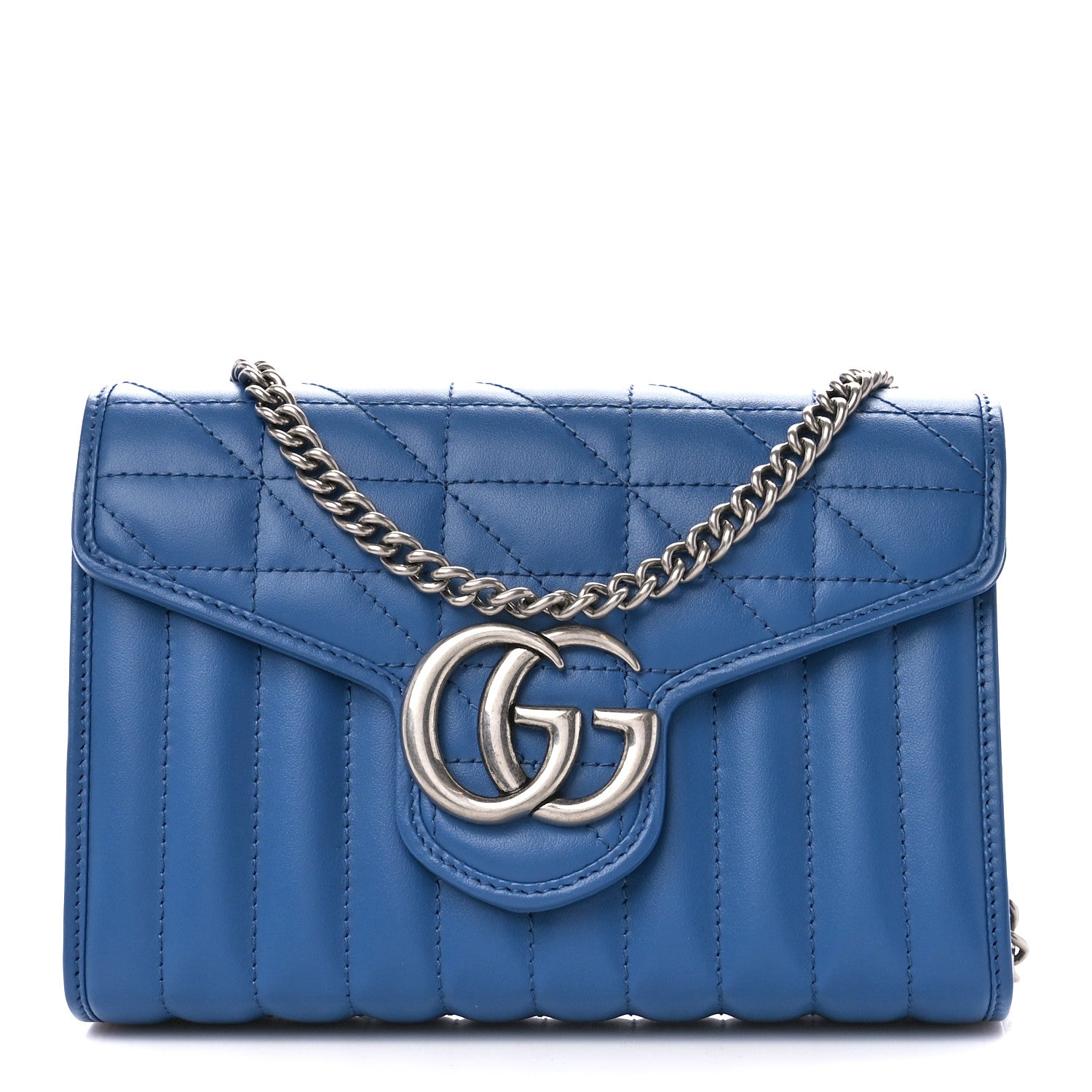Gucci Calfskin Matelasse Aria GG Marmont Chain Wallet Clear Blue 1 of 10