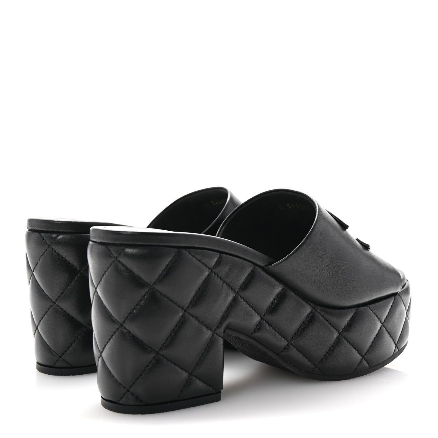 Lambskin Quilted CC Platform Mules 37 Black
