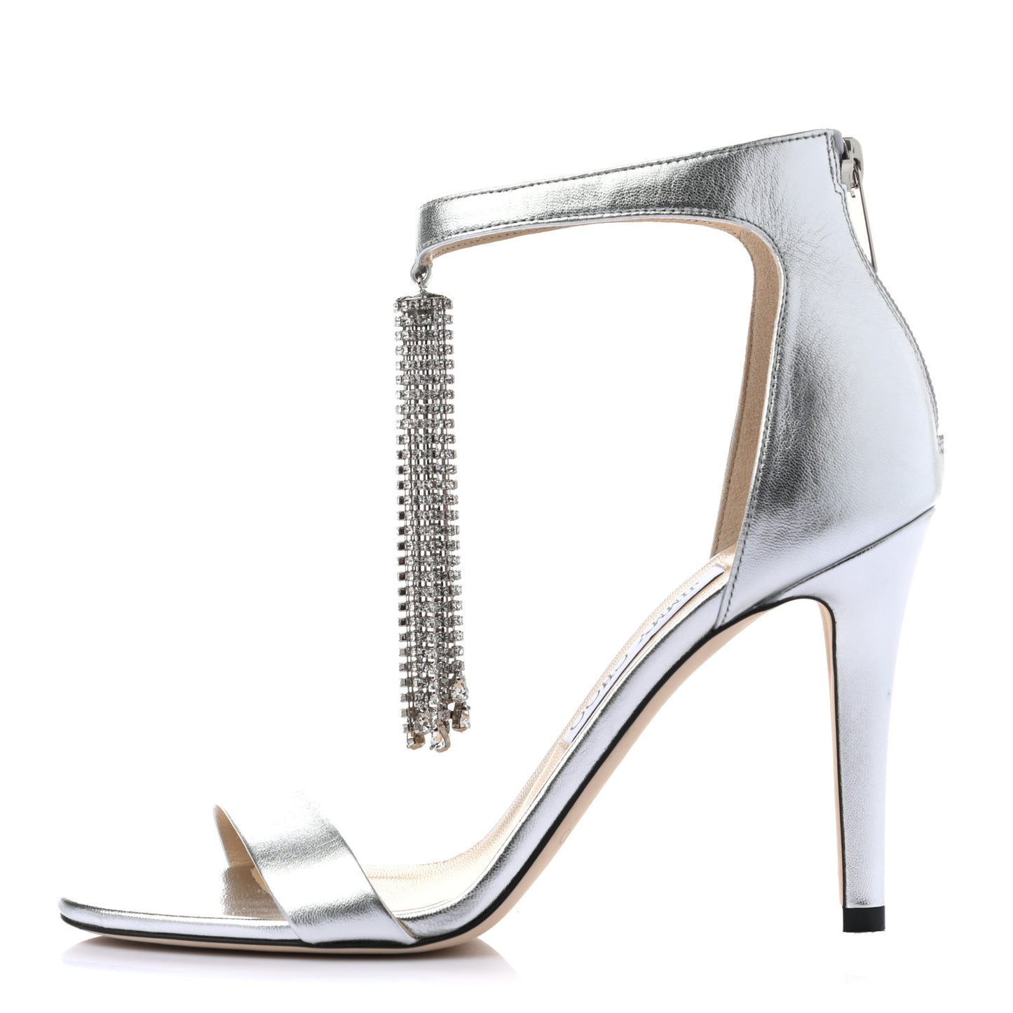 Metallic Nappa Crystal Viola 100 High Heel Sandals 38 Silver