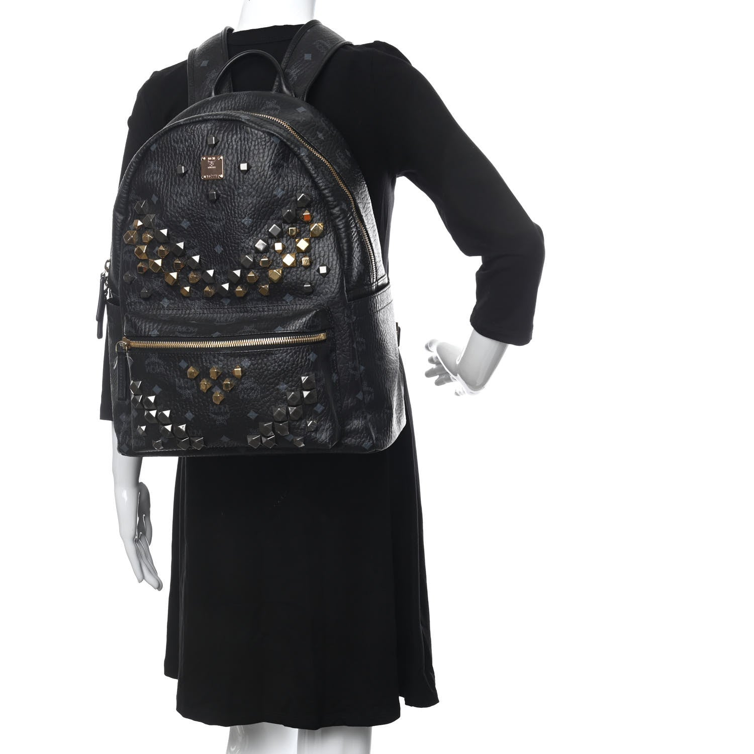 MCM Visetos Studded Medium Stark M Backpack Black 2 of 9